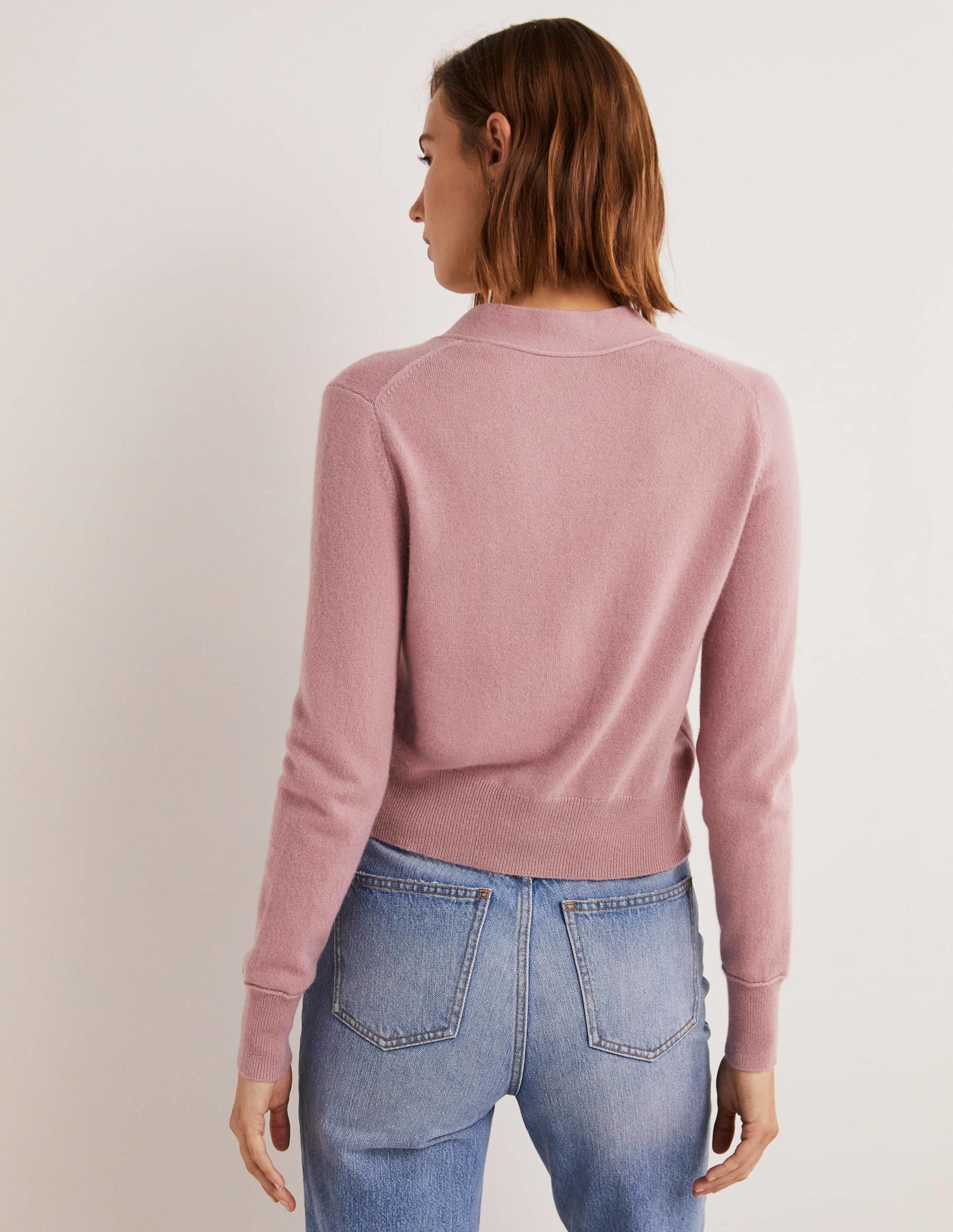 Cropped Cashmere V Cardigan-Violet Purple - Image 3
