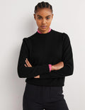 Pull en cachemire à épaules bouffantes-Noir
