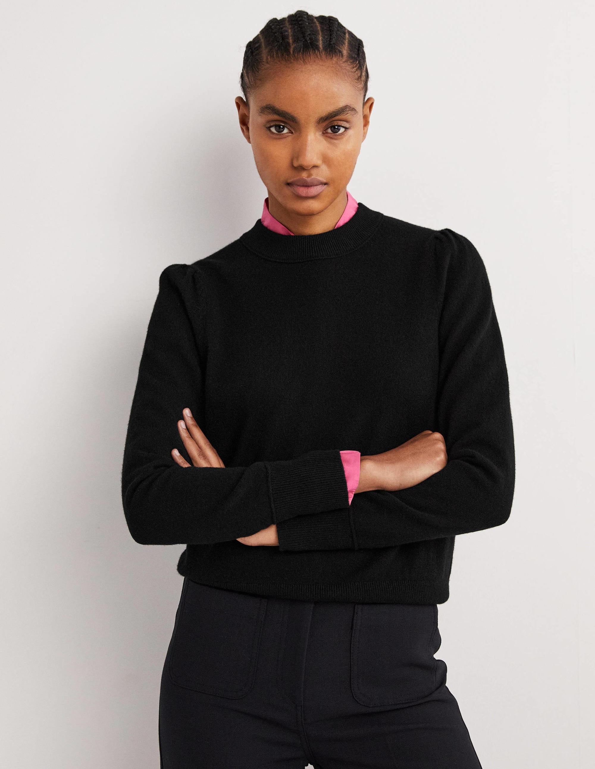 Pull en cachemire à épaules bouffantes-Noir - Image 1