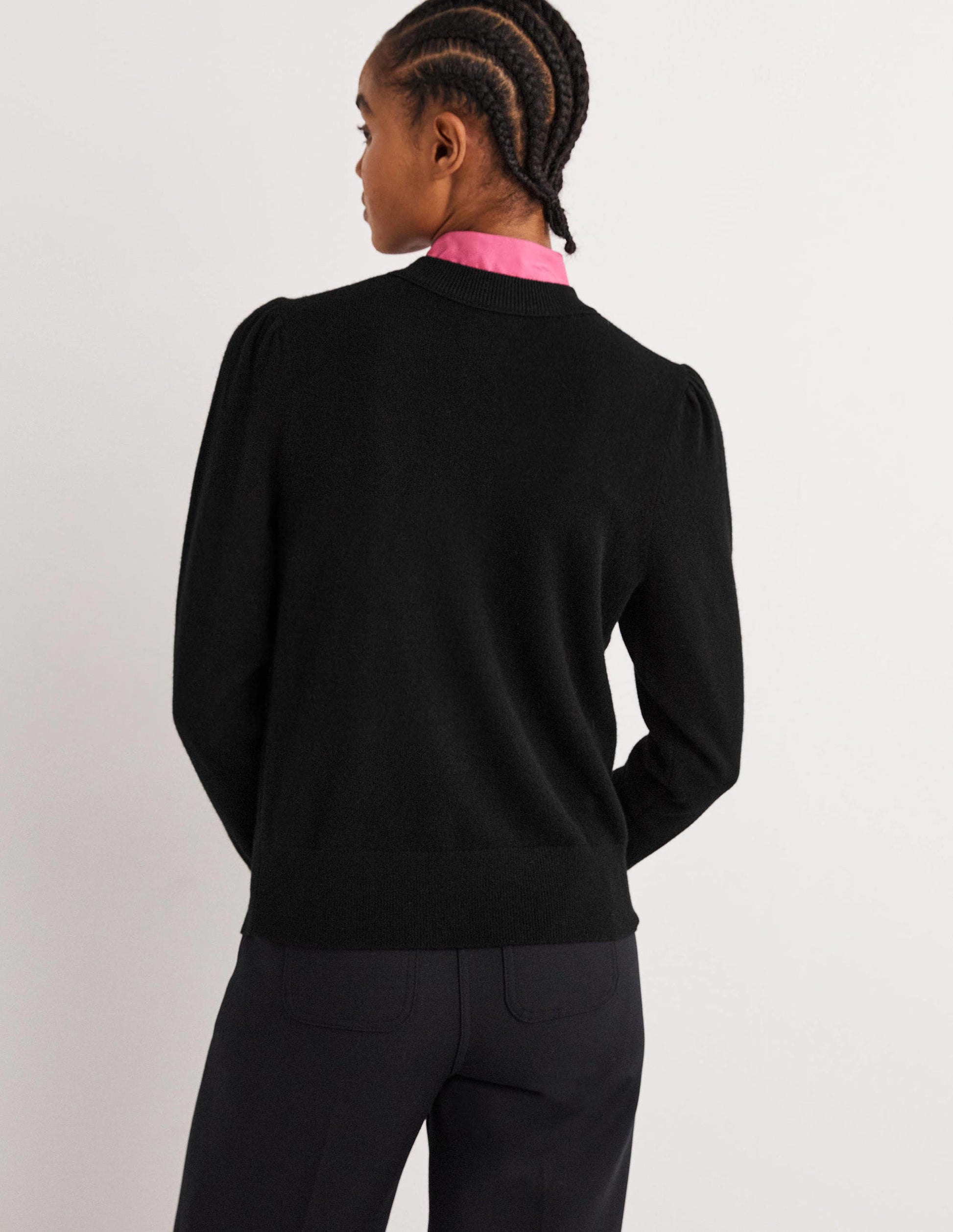 Pull en cachemire à épaules bouffantes-Noir-3