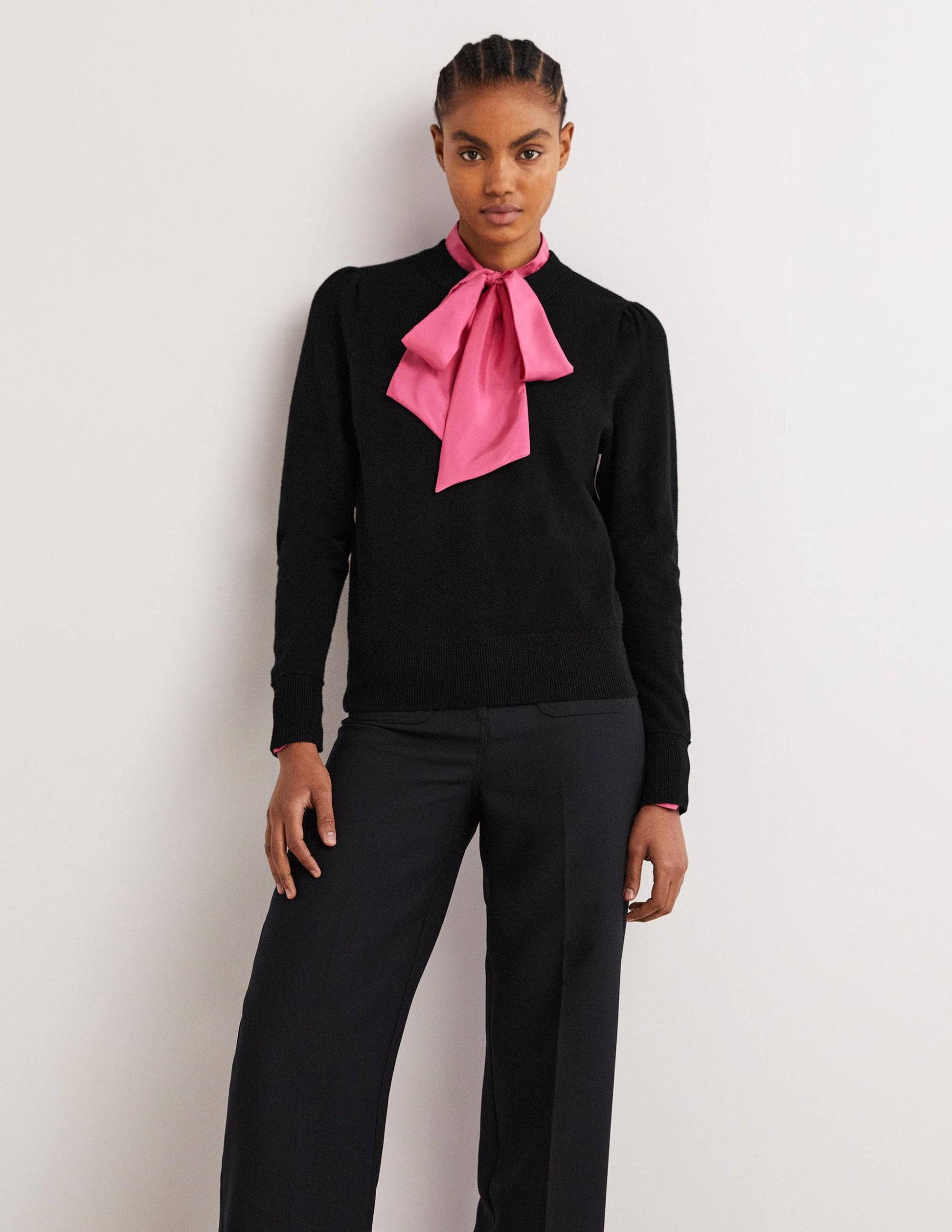 Pull en cachemire à épaules bouffantes-Noir-5