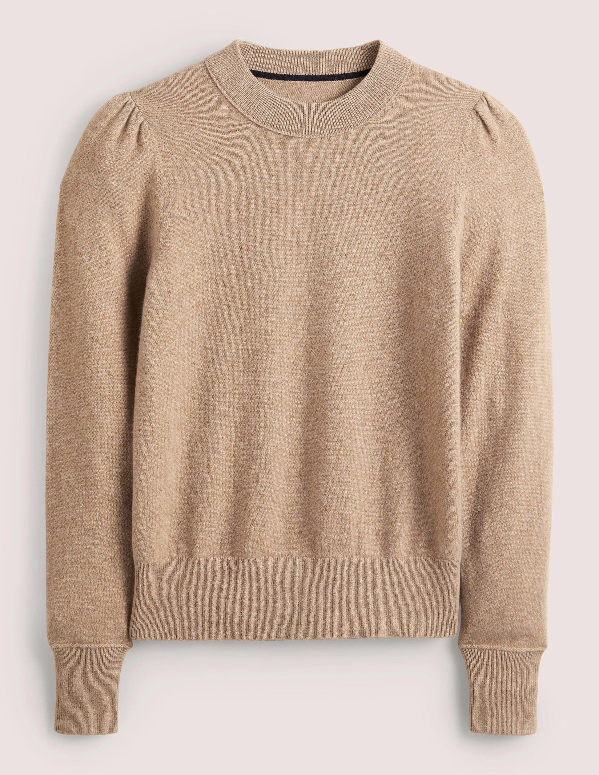 Kaschmirpullover mit Puffärmeln-Kamelbraun Melange-5