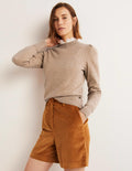 Kaschmirpullover mit Puffärmeln-Kamelbraun Melange