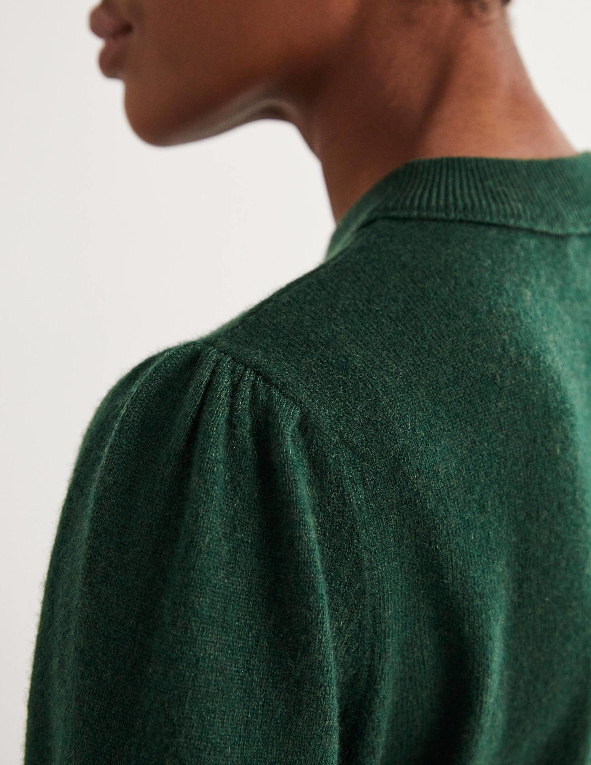 Cashmere Puff Shoulder Jumper-Hunter Green Melange - Image 2