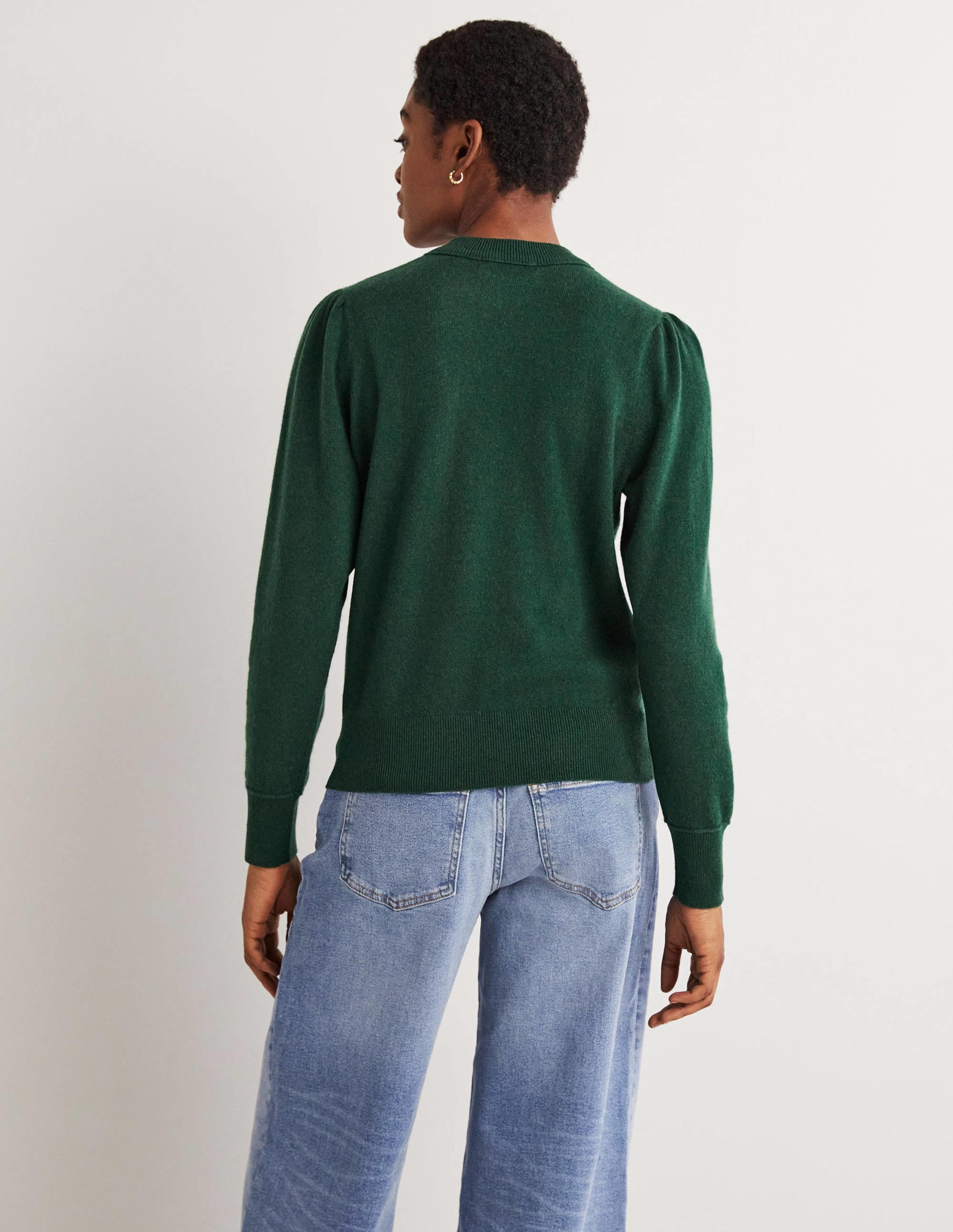 Cashmere Puff Shoulder Jumper-Hunter Green Melange - Image 3