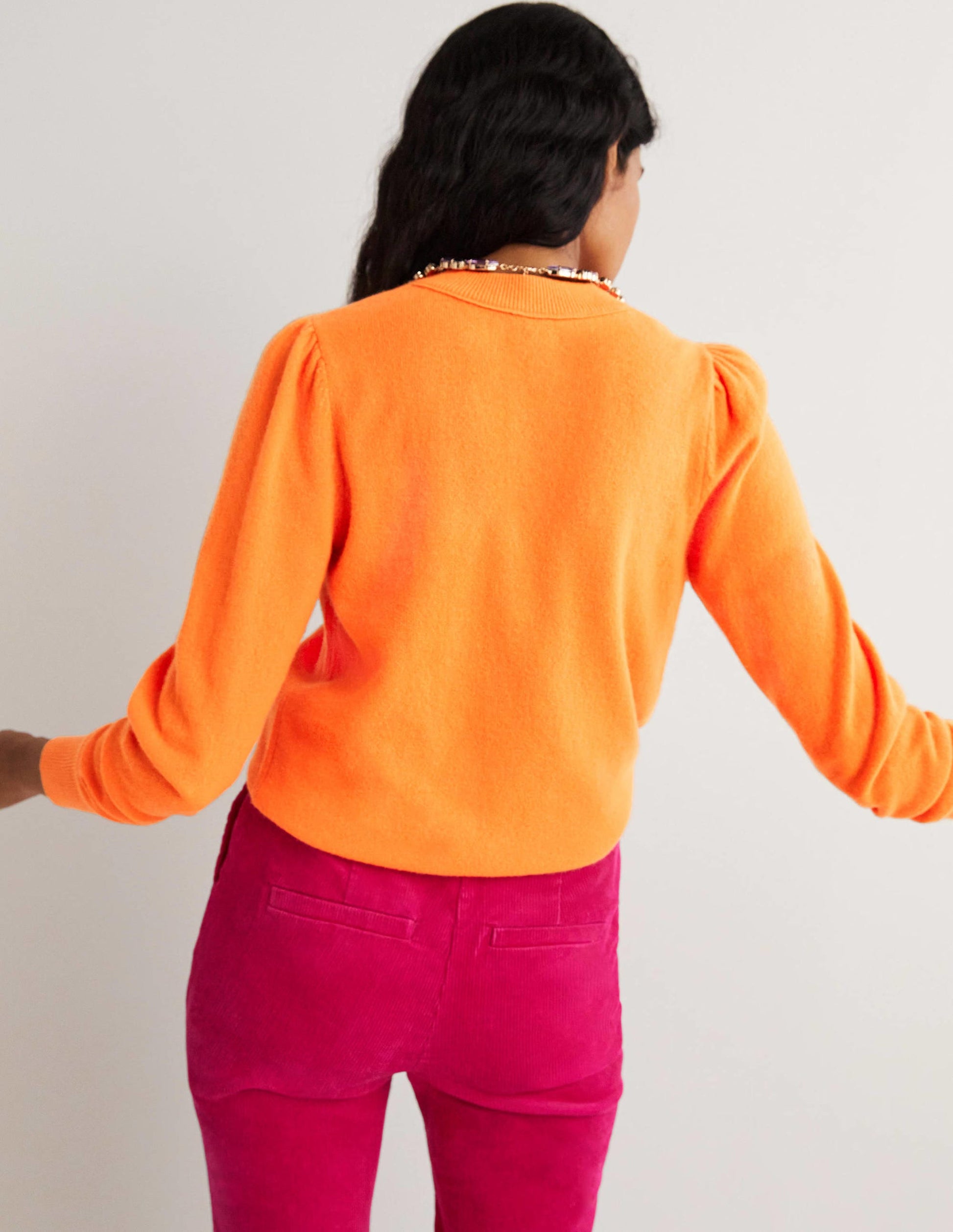 Kaschmirpullover mit Puffärmeln-Neonorange-3