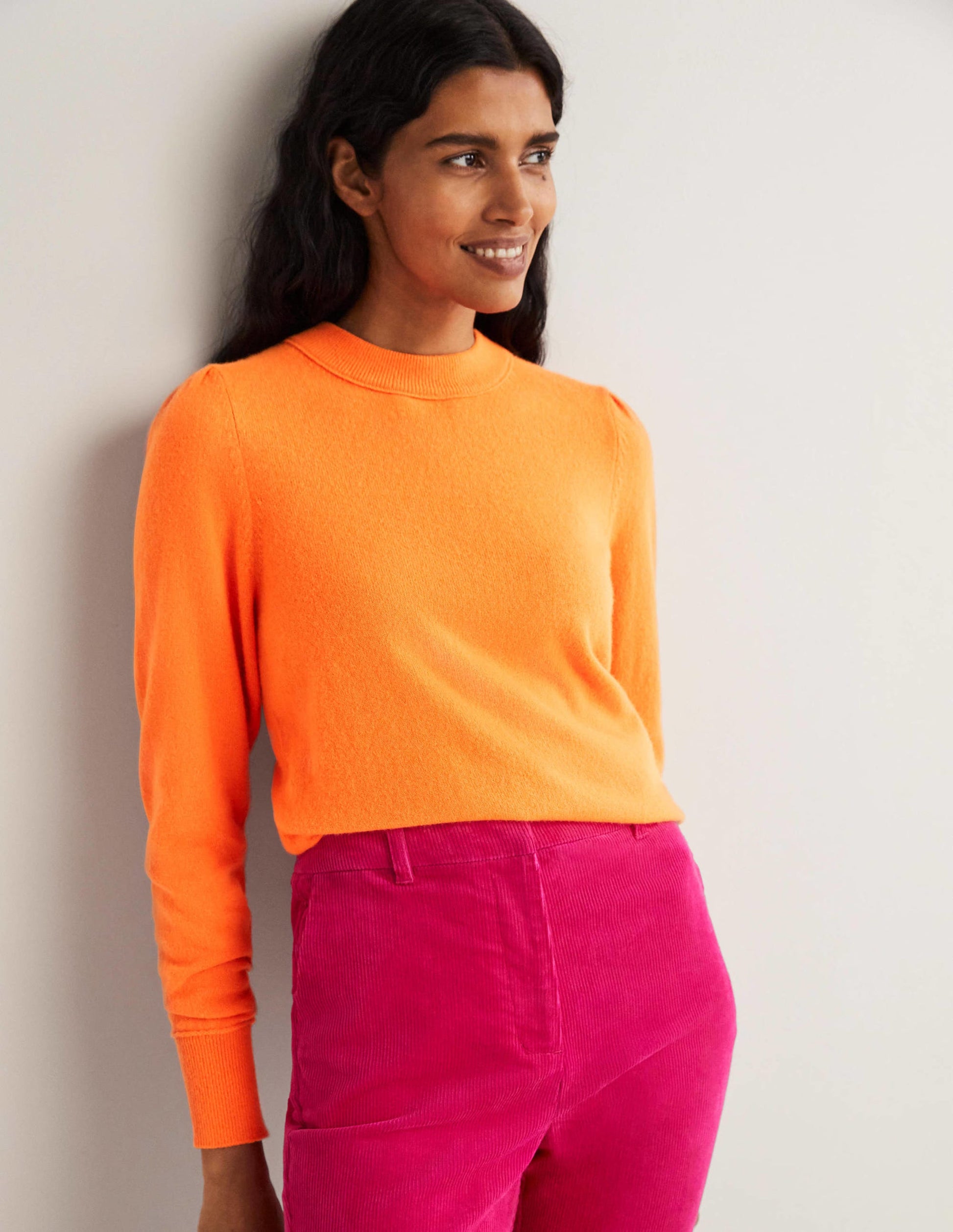Kaschmirpullover mit Puffärmeln-Neonorange-4