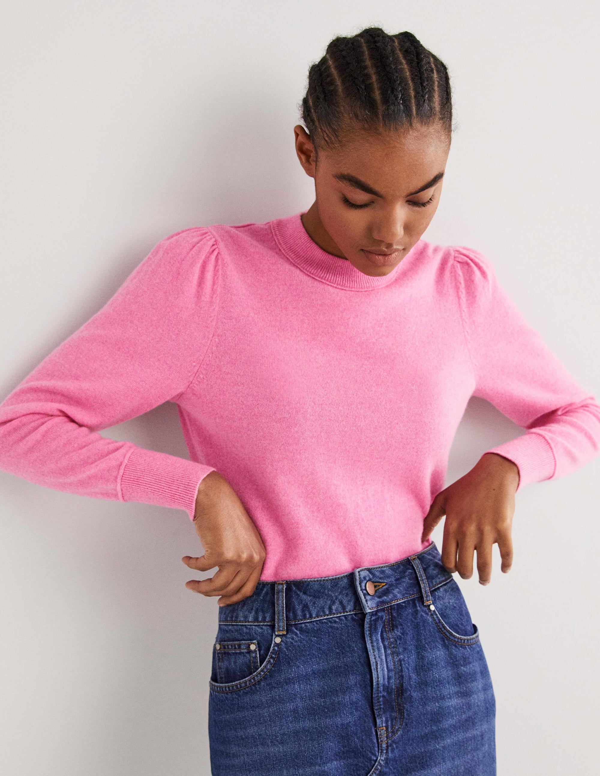 Cashmere Puff Shoulder Jumper-Cherry Blossom Melange - Image 1