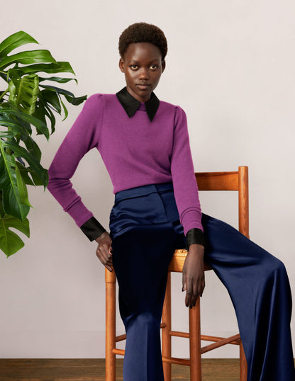 Kaschmirpullover mit Puffärmeln-Sattes Violett