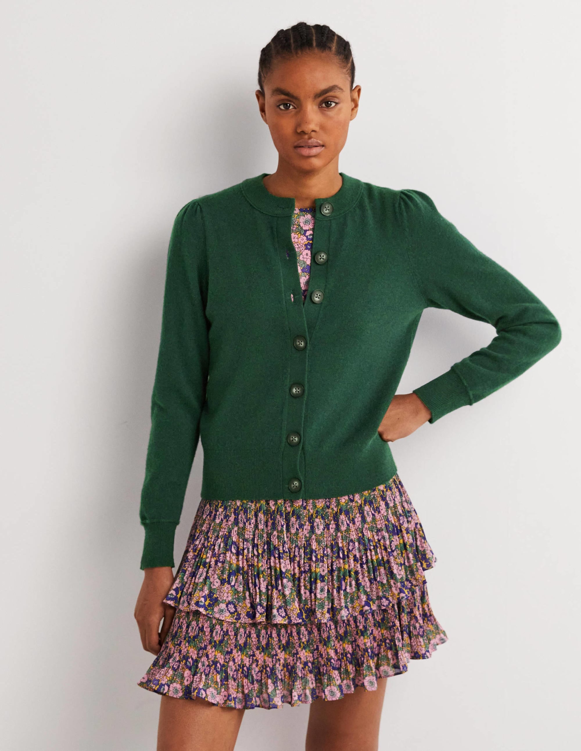 Cardigan en cachemire-Vert chasseur chiné - Image 1