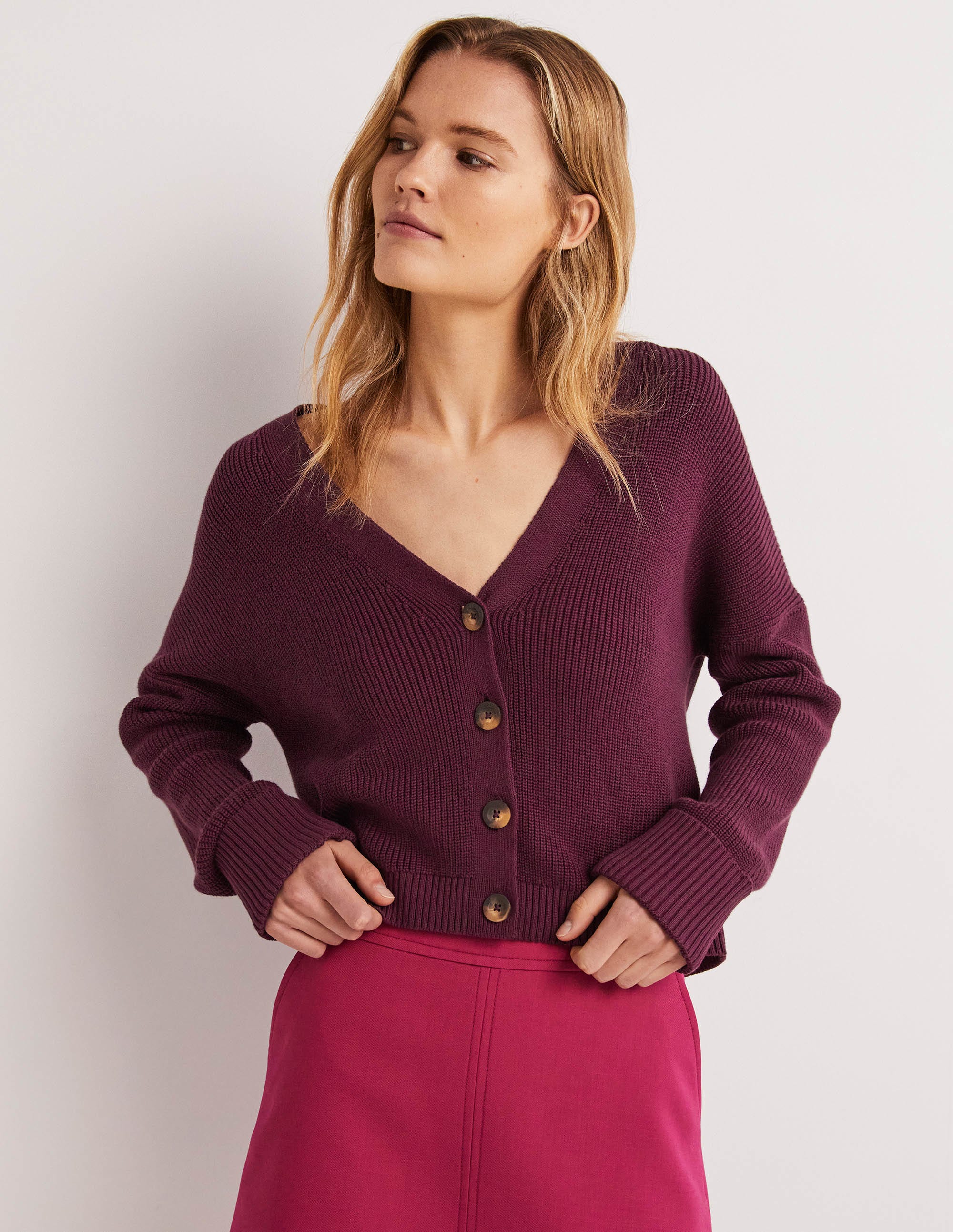 Rippstrickcardigan mit Umschlagbündchen-Beere - Image 1