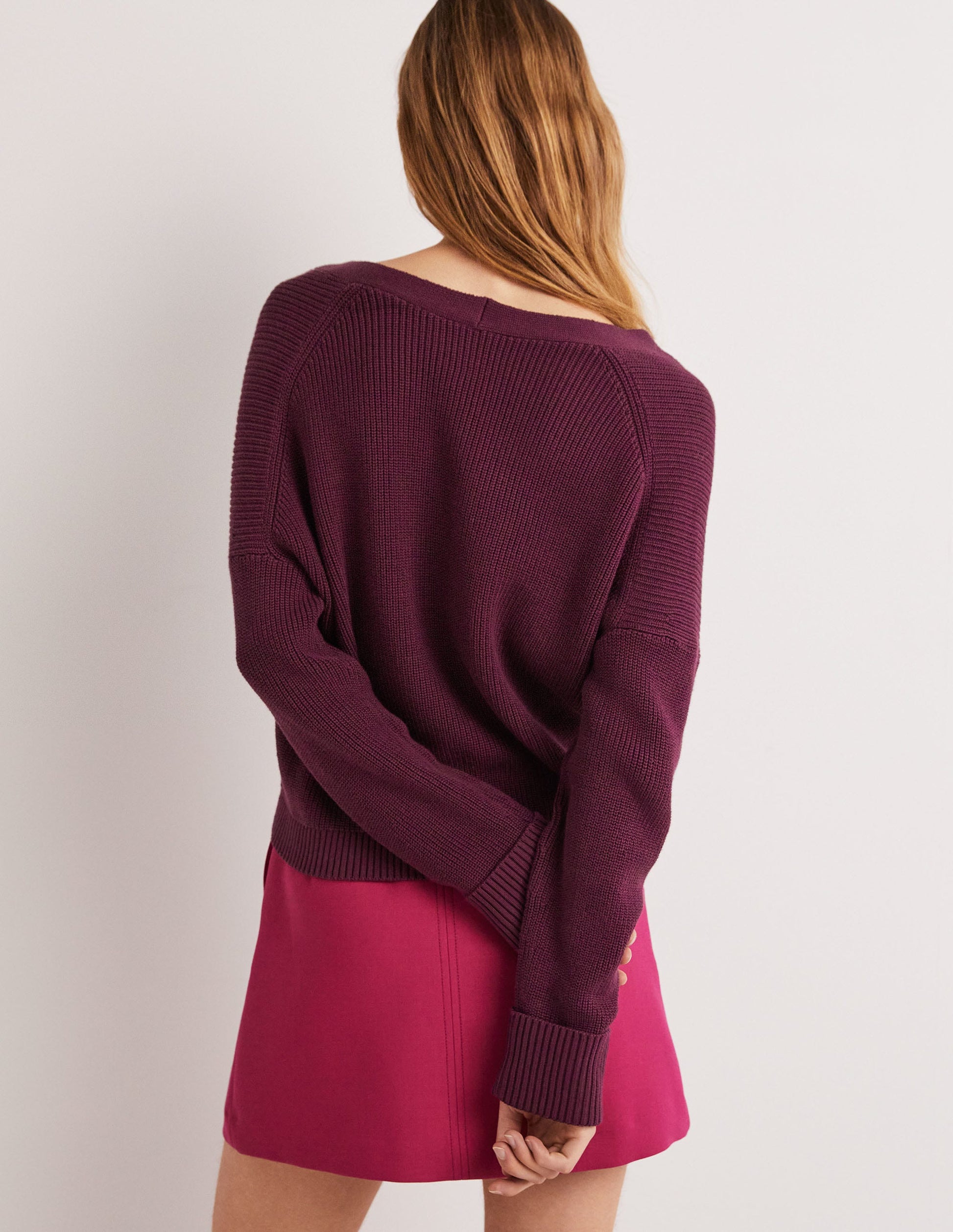 Rippstrickcardigan mit Umschlagbündchen-Beere-3