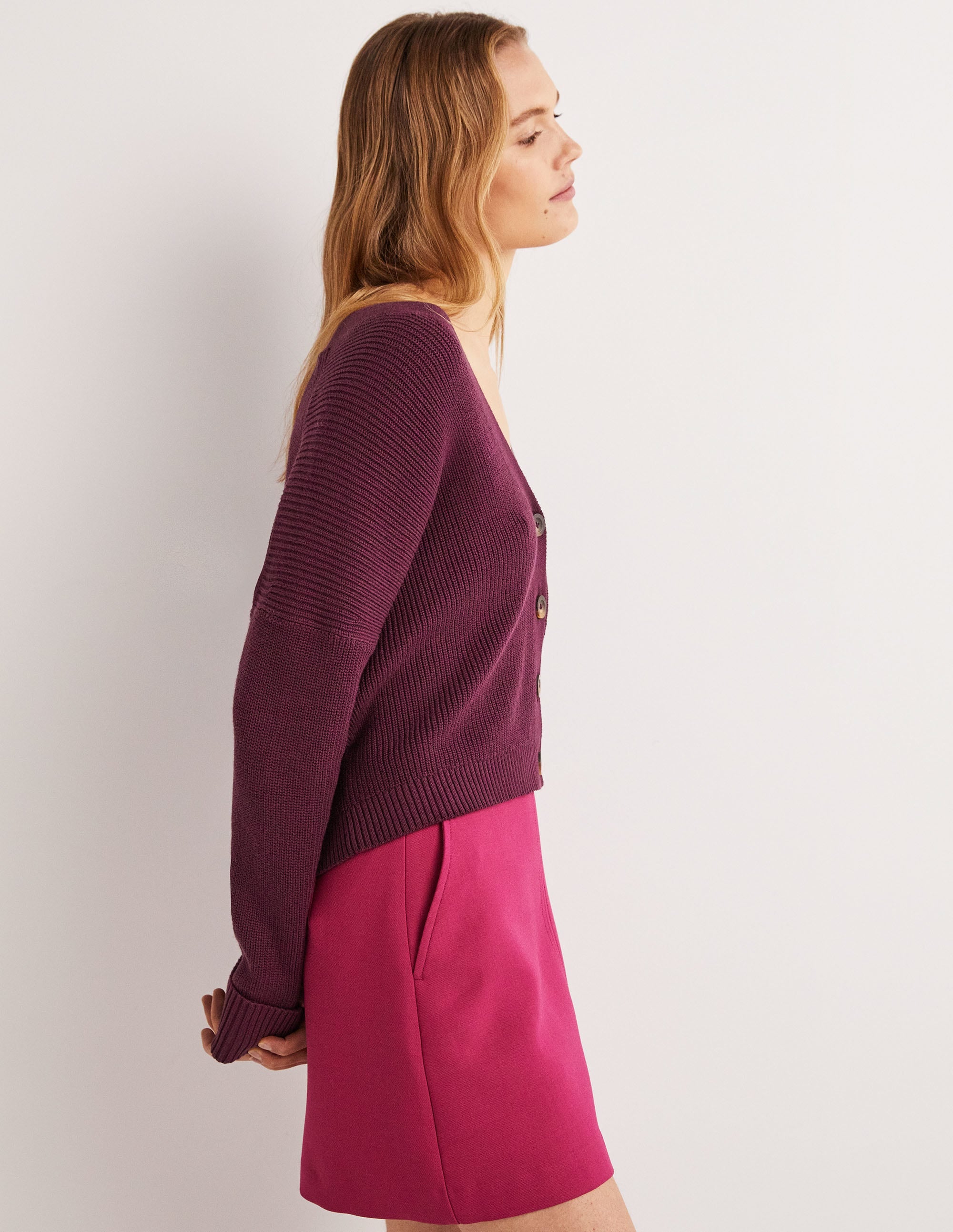 Rippstrickcardigan mit Umschlagbündchen-Beere - Image 4