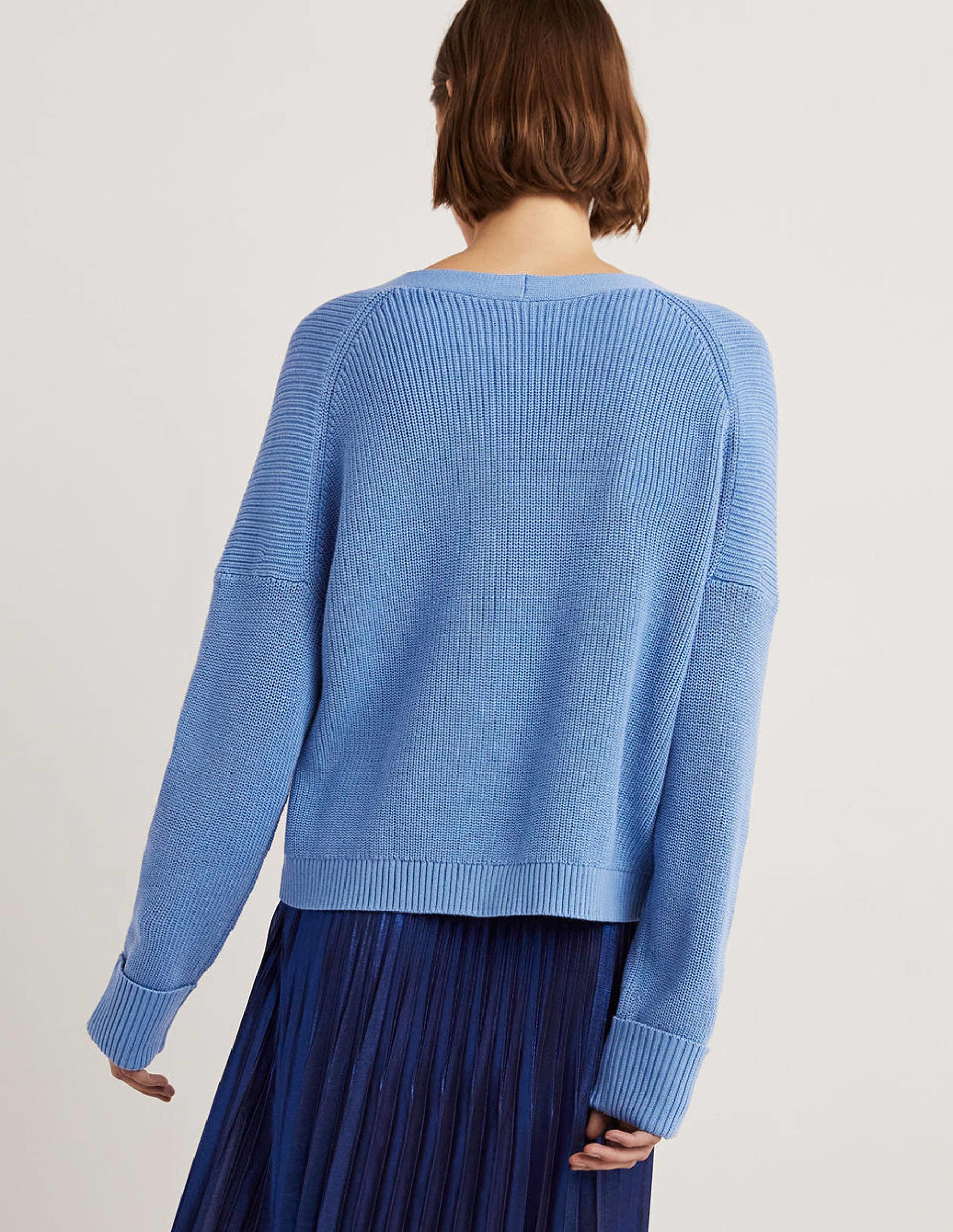 Rippstrickcardigan mit Umschlagbündchen-Rivierablau-3