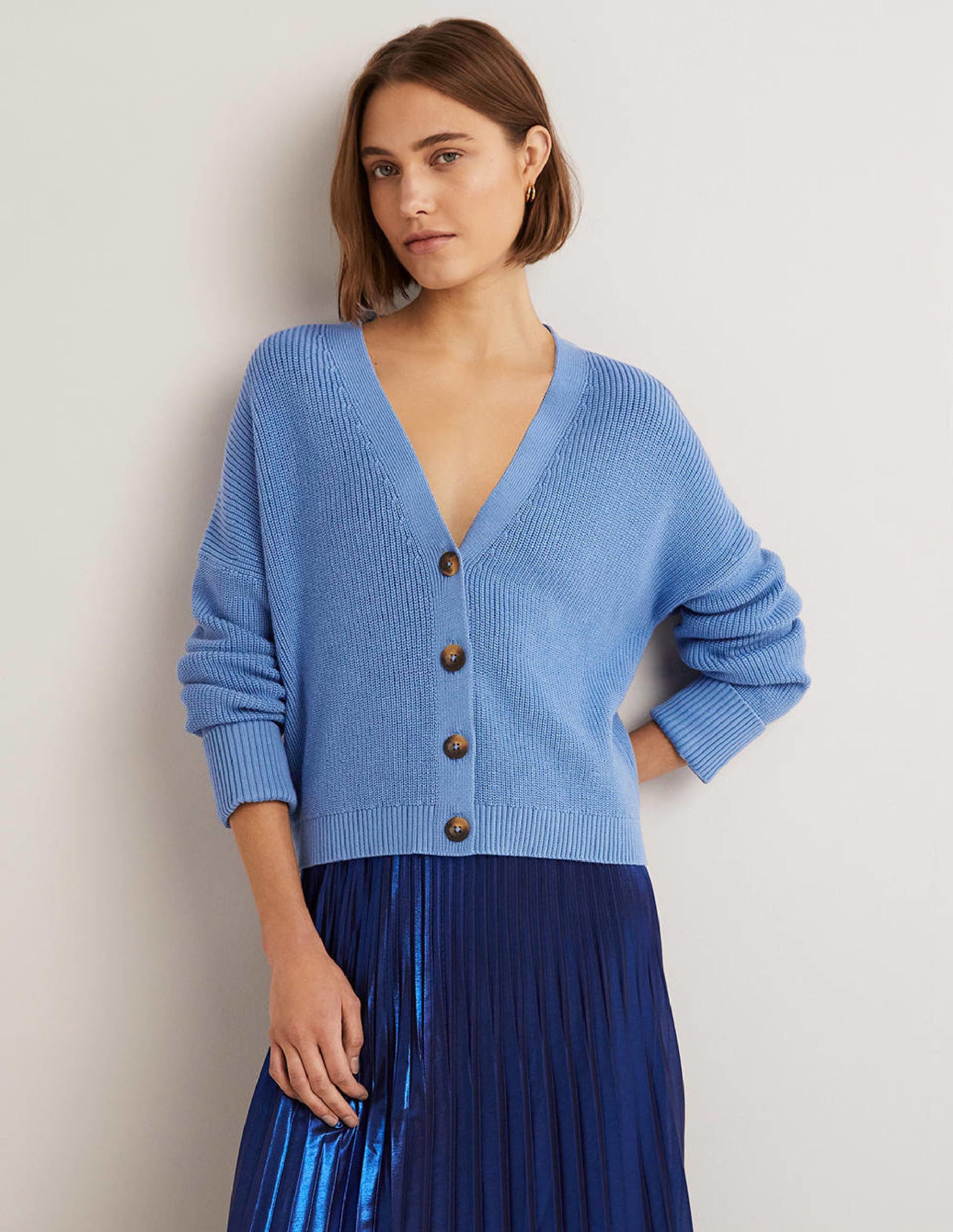Rippstrickcardigan mit Umschlagbündchen-Rivierablau-4