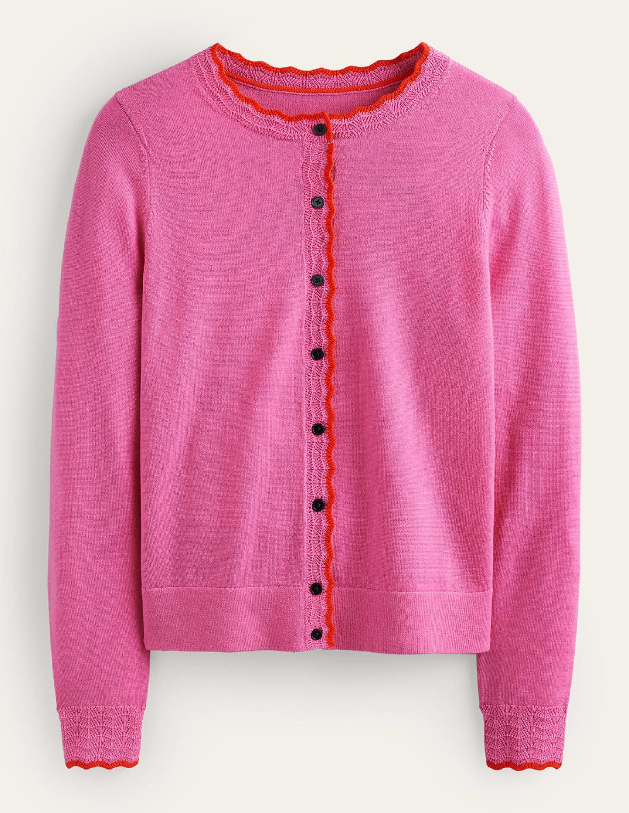 Gilet festonné en laine mérinos-Rose moyen - Image 5