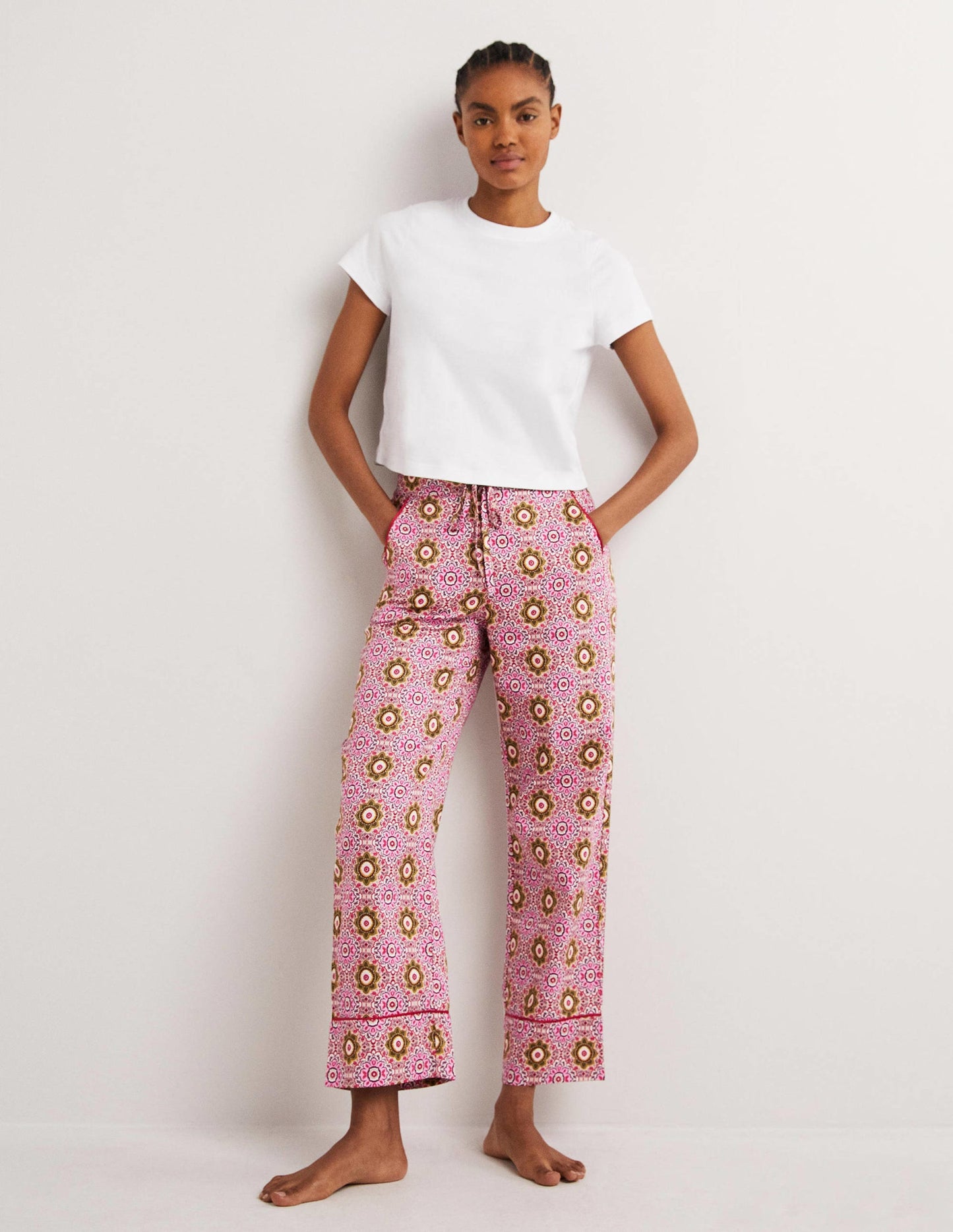 Bas de pyjama simple en coton-Milkshake, motif Paradise Garden