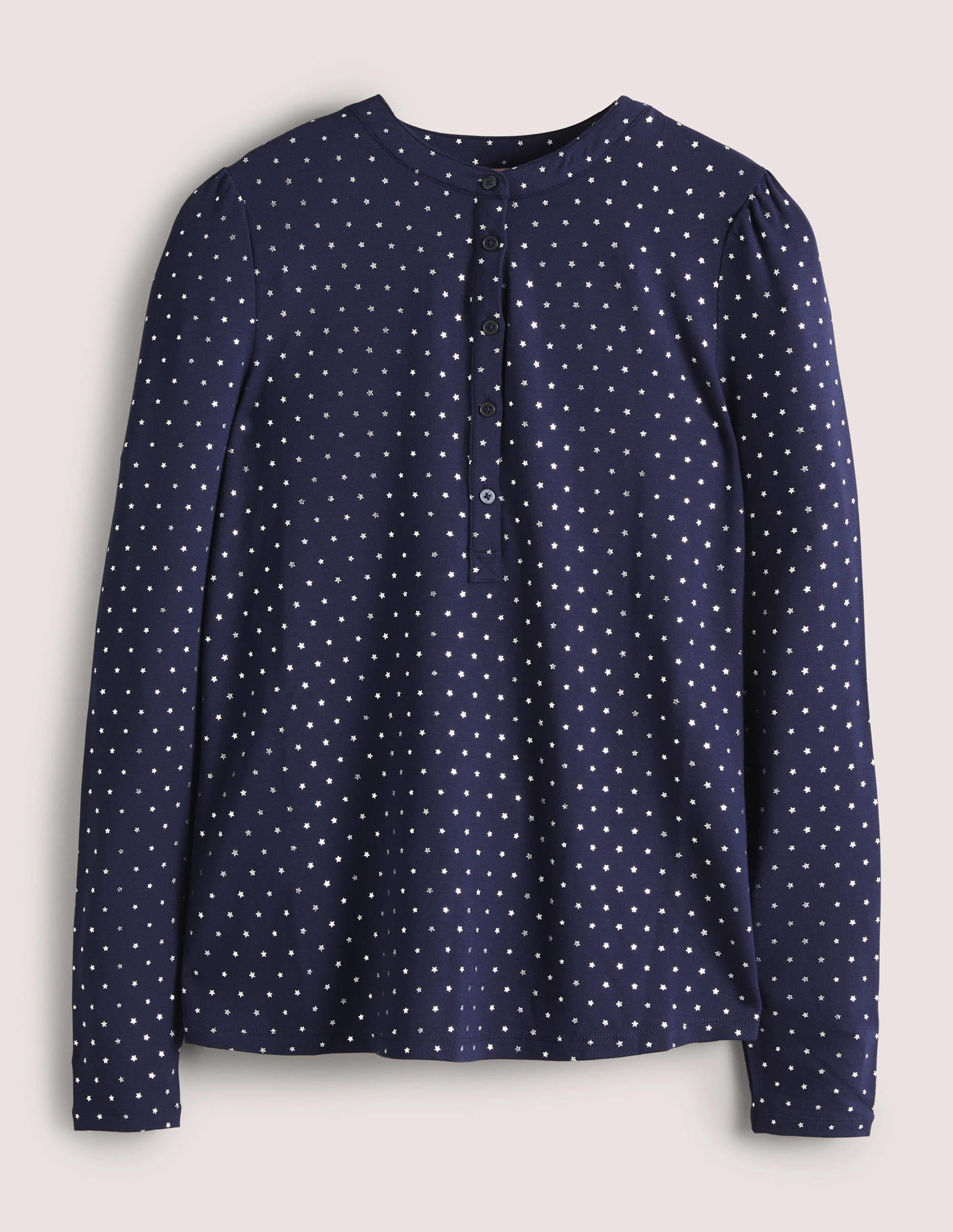 Jersey Puff Sleeve Henley-French Navy, Silver Star - Image 5