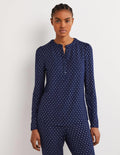 Jersey Puff Sleeve Henley-French Navy, Silver Star