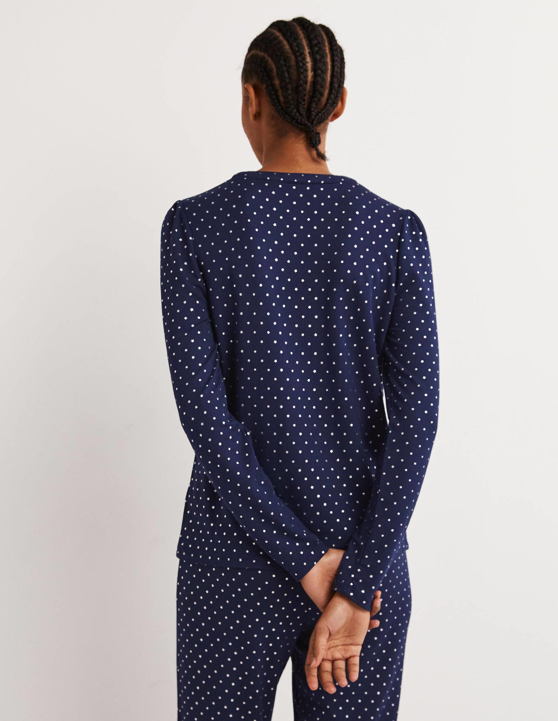Jersey Puff Sleeve Henley-French Navy, Silver Star-3
