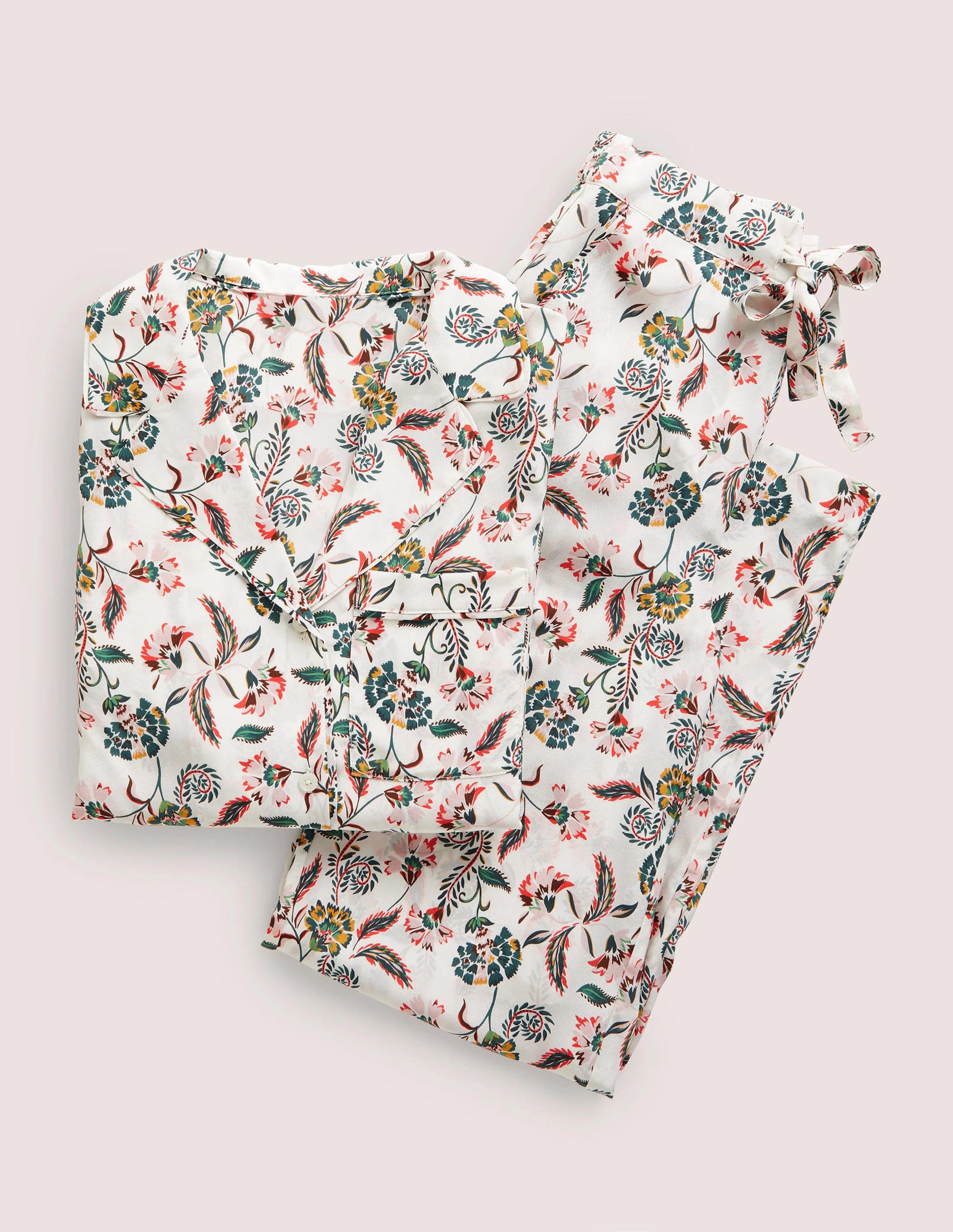 Seidenschlafanzug im Set-Naturweiß, Blütenmuster-6