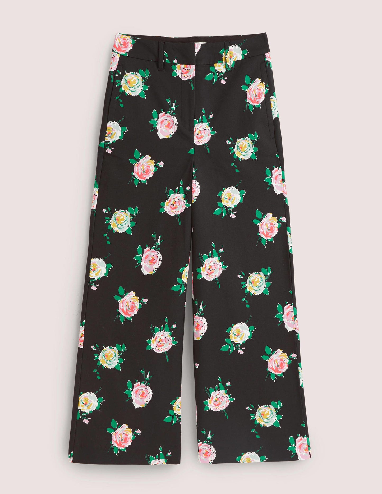 High Waisted Richmond Trousers-Black, Painterly Rose