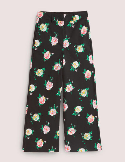 Pantalon Richmond taille haute-Noir, motif Painterly Rose