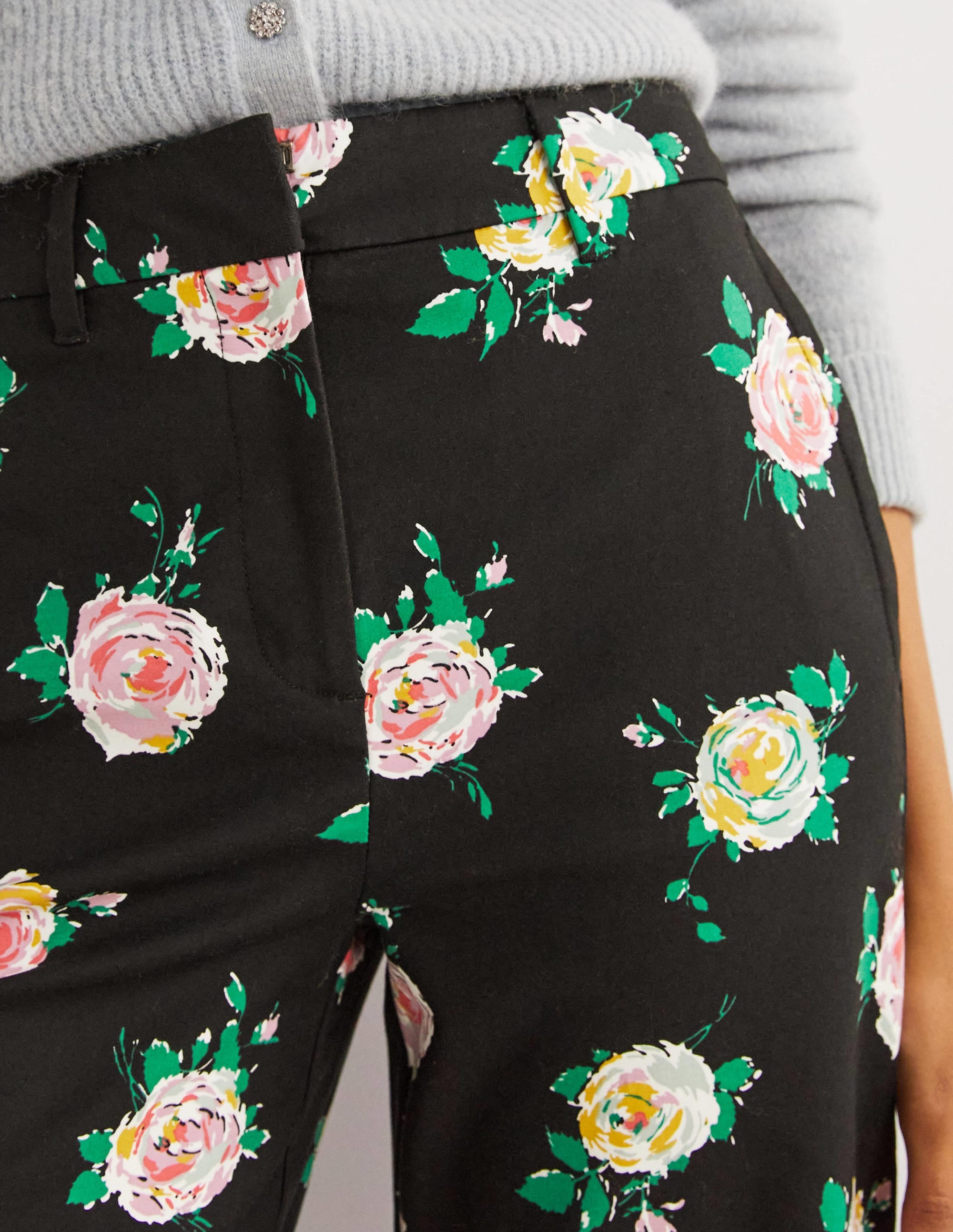 Pantalon Richmond taille haute-Noir, motif Painterly Rose - Image 2