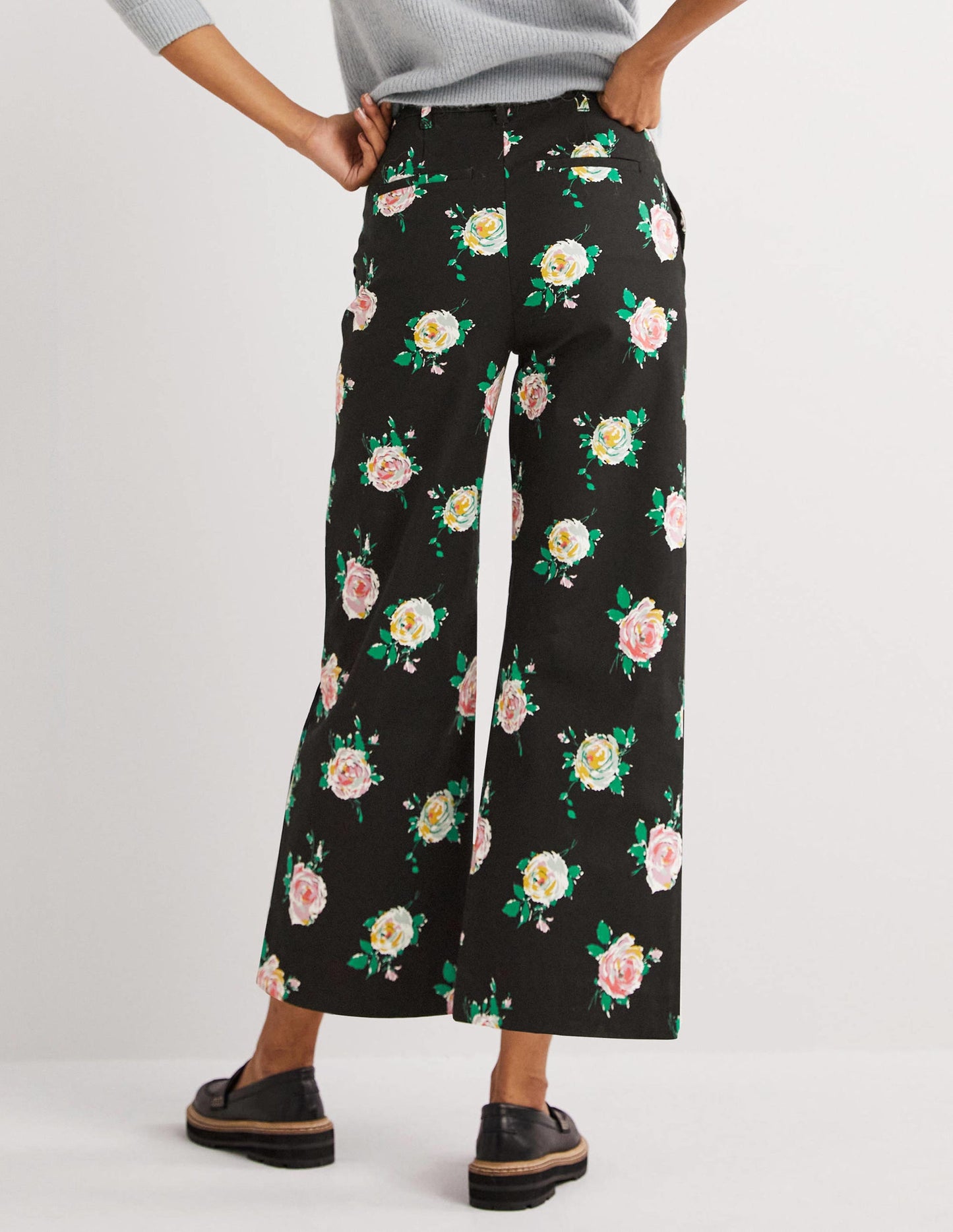 High Waisted Richmond Trousers-Black, Painterly Rose