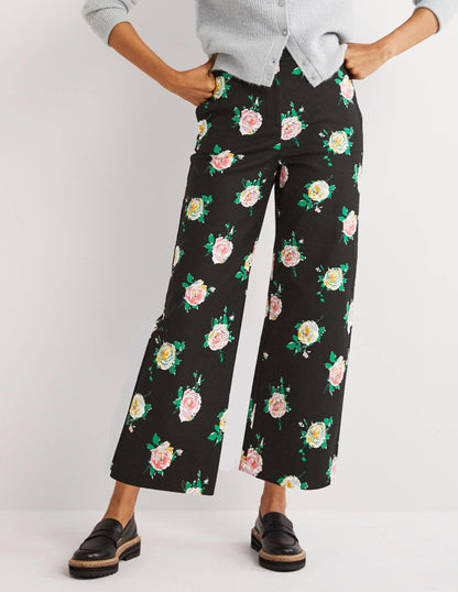 High Waisted Richmond Trousers-Black, Painterly Rose