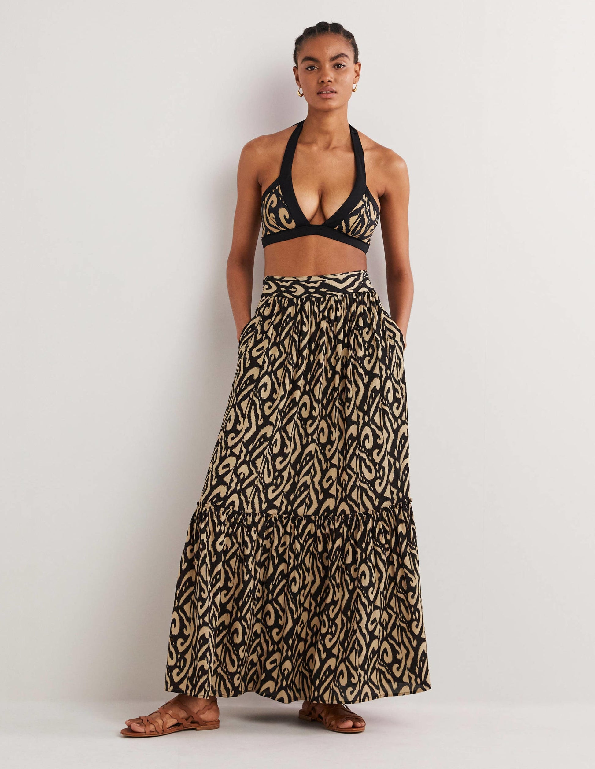 Jupe longue Grace plissée-Noir, Ikat-1