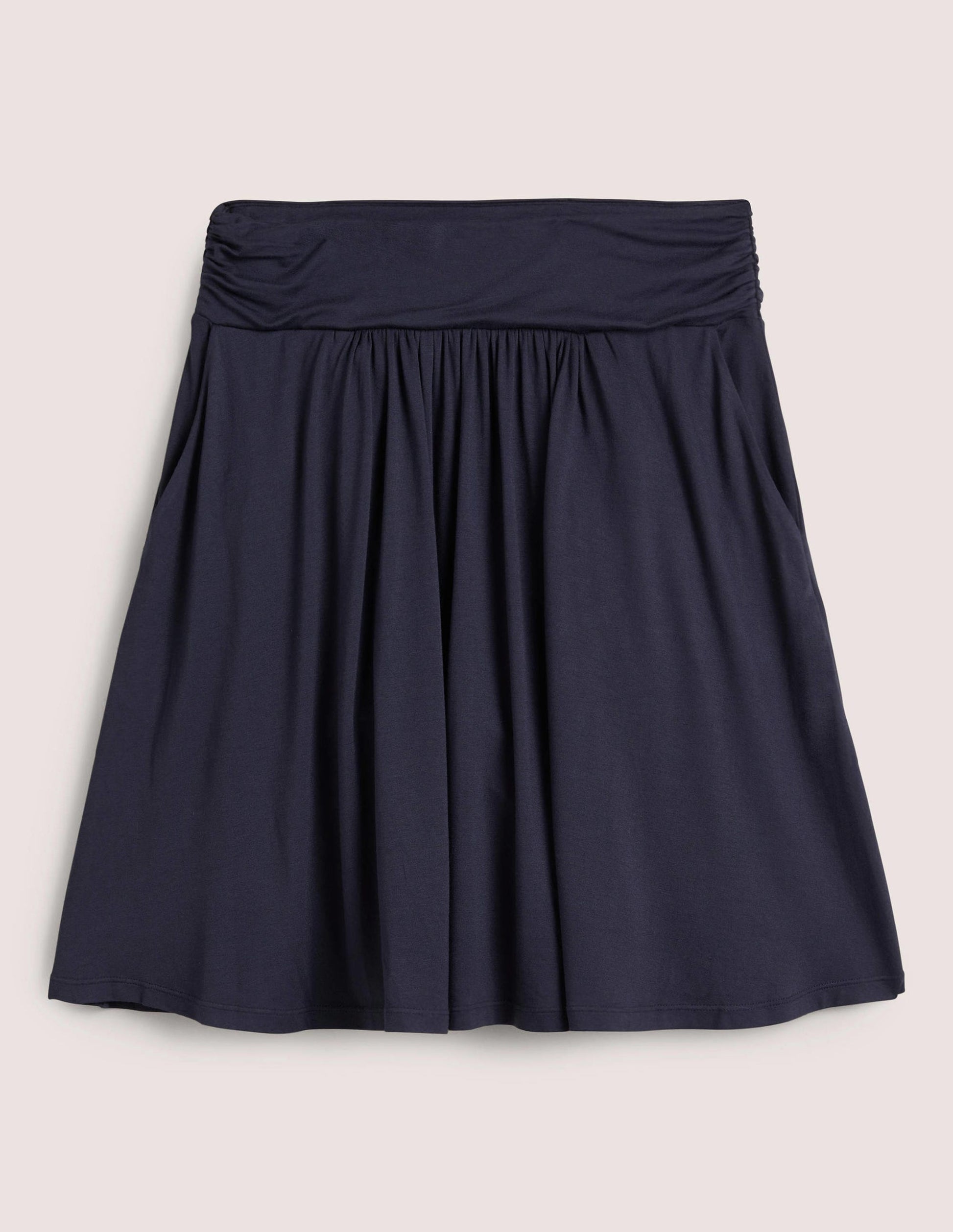 Jupe en jersey à taille froncée-Bleu marine-6