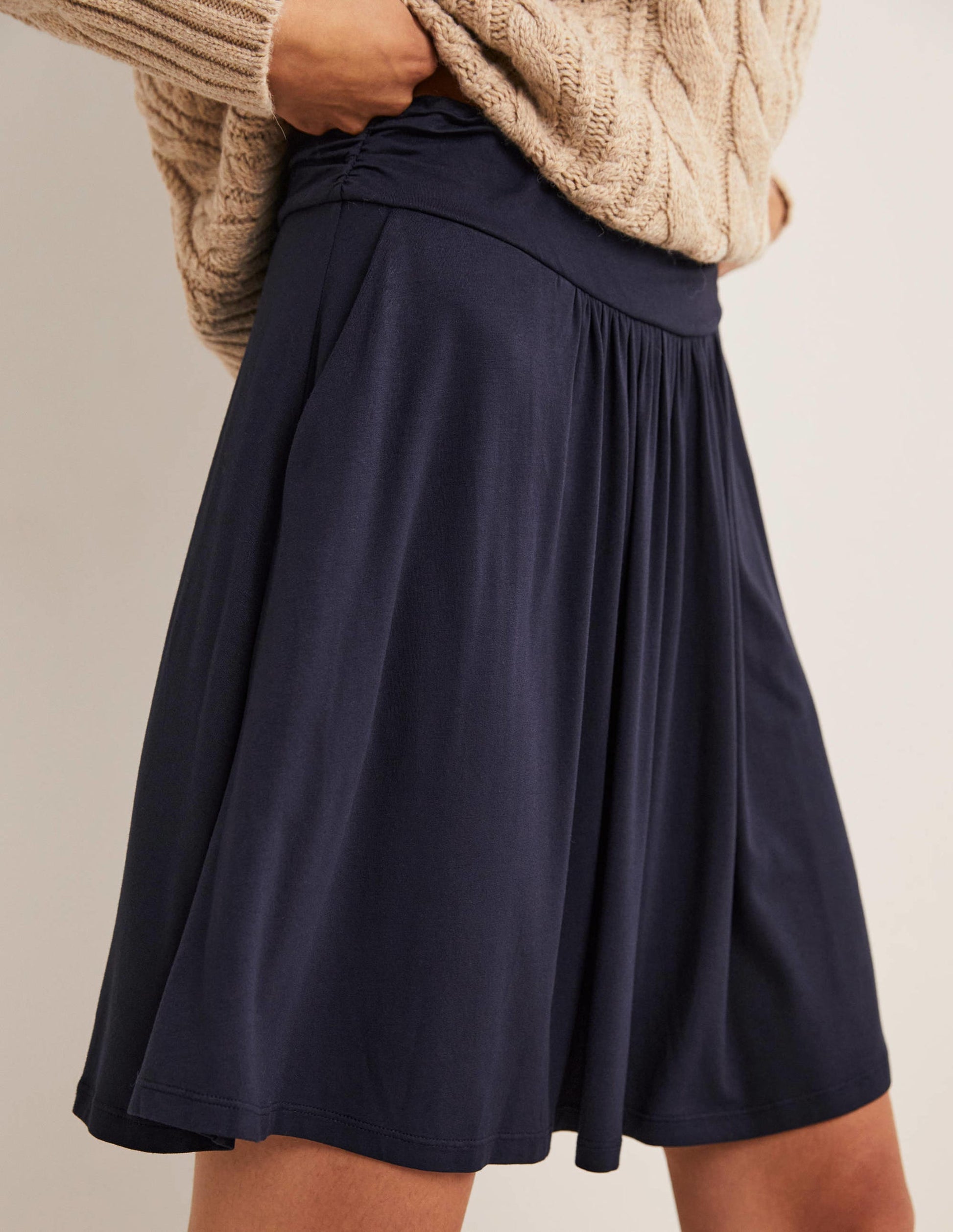 Jupe en jersey à taille froncée-Bleu marine-5