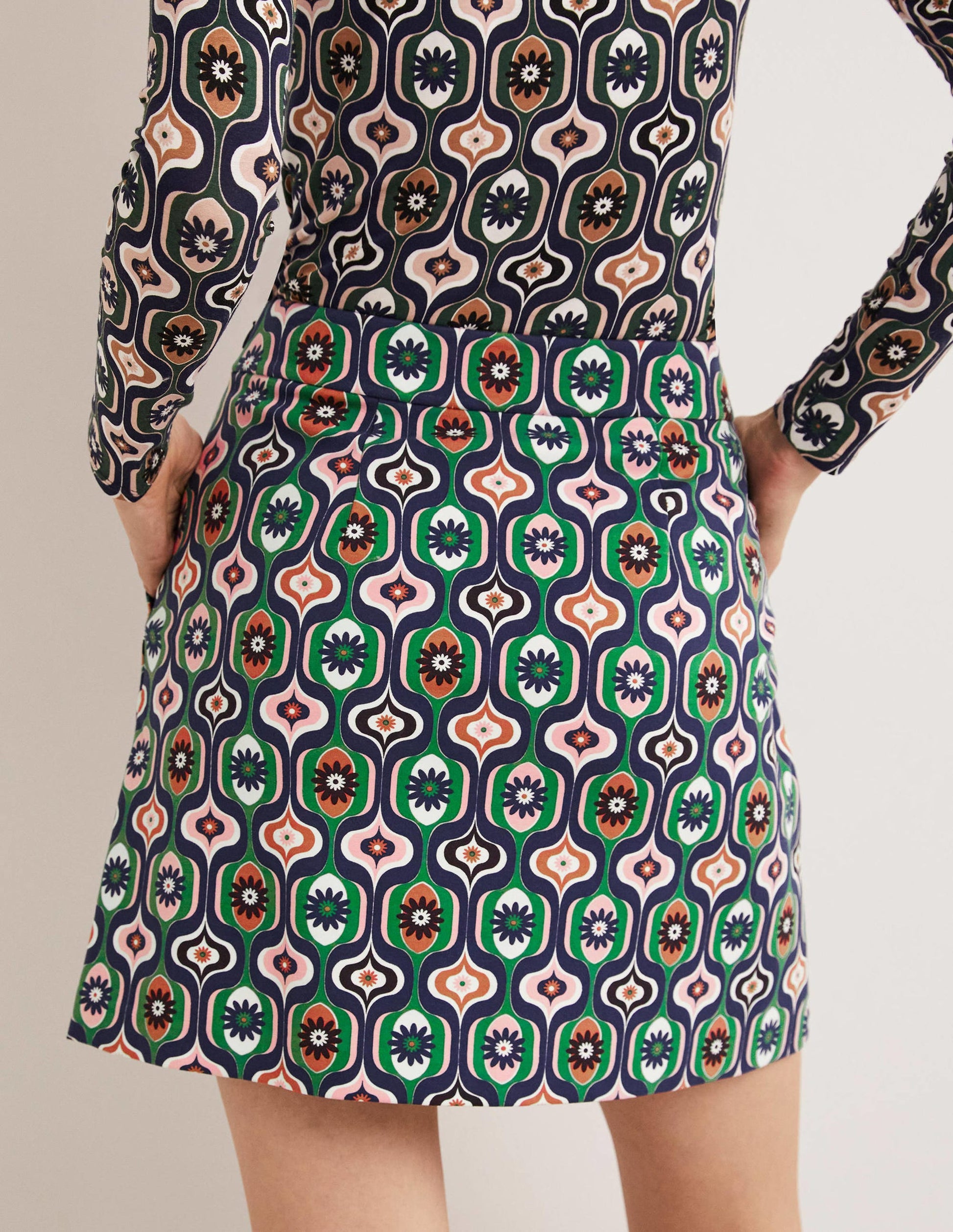Ponte A-line Mini Skirt-Multi, Geo Swirl-3
