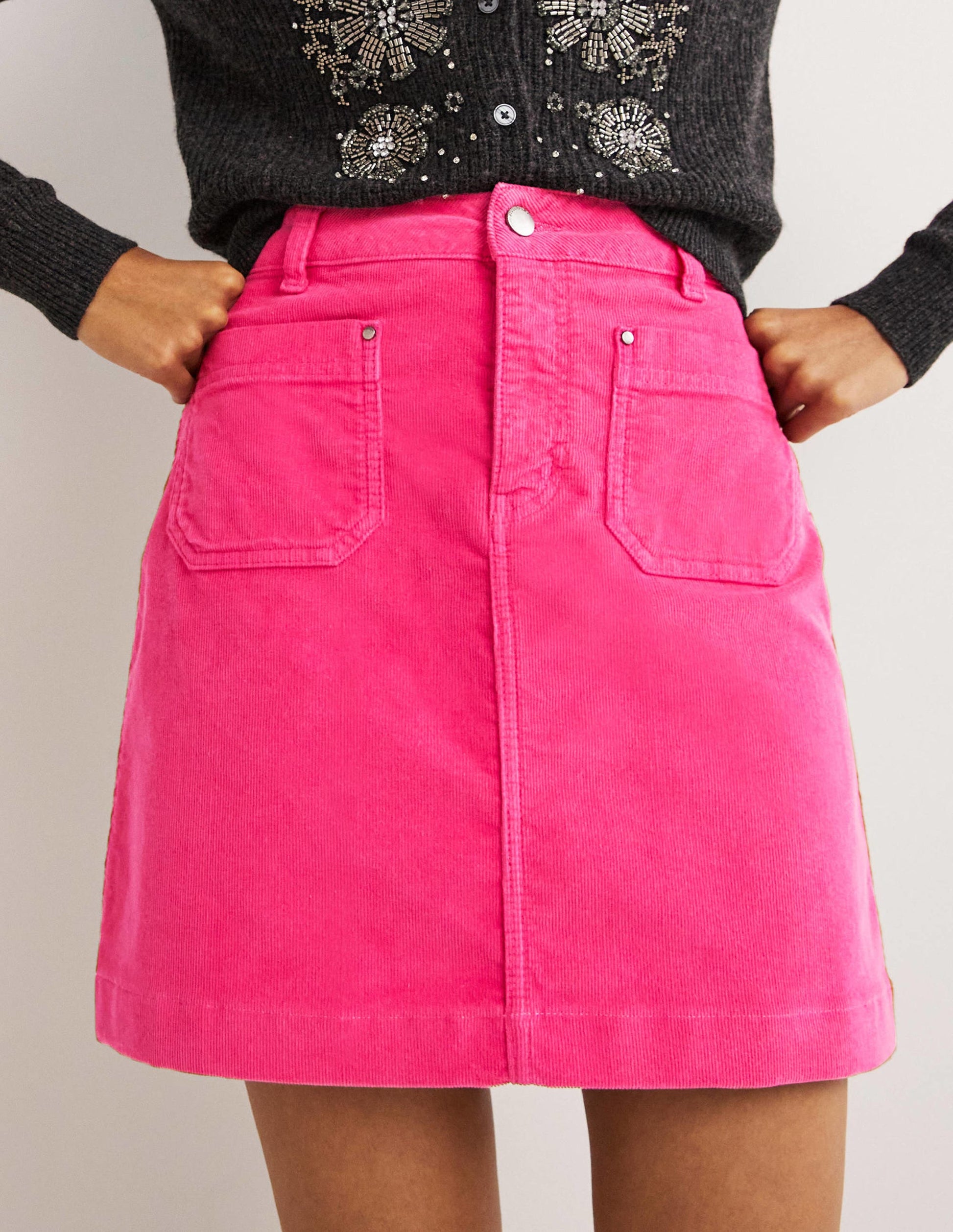 Corduroy Mini Skirt-Wild Watermelon Pink-4