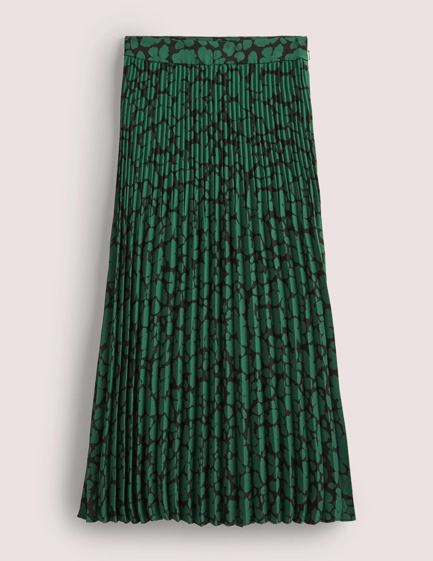 Pleated Crepe Midi Skirt-Hunter Green, Abstract Bud