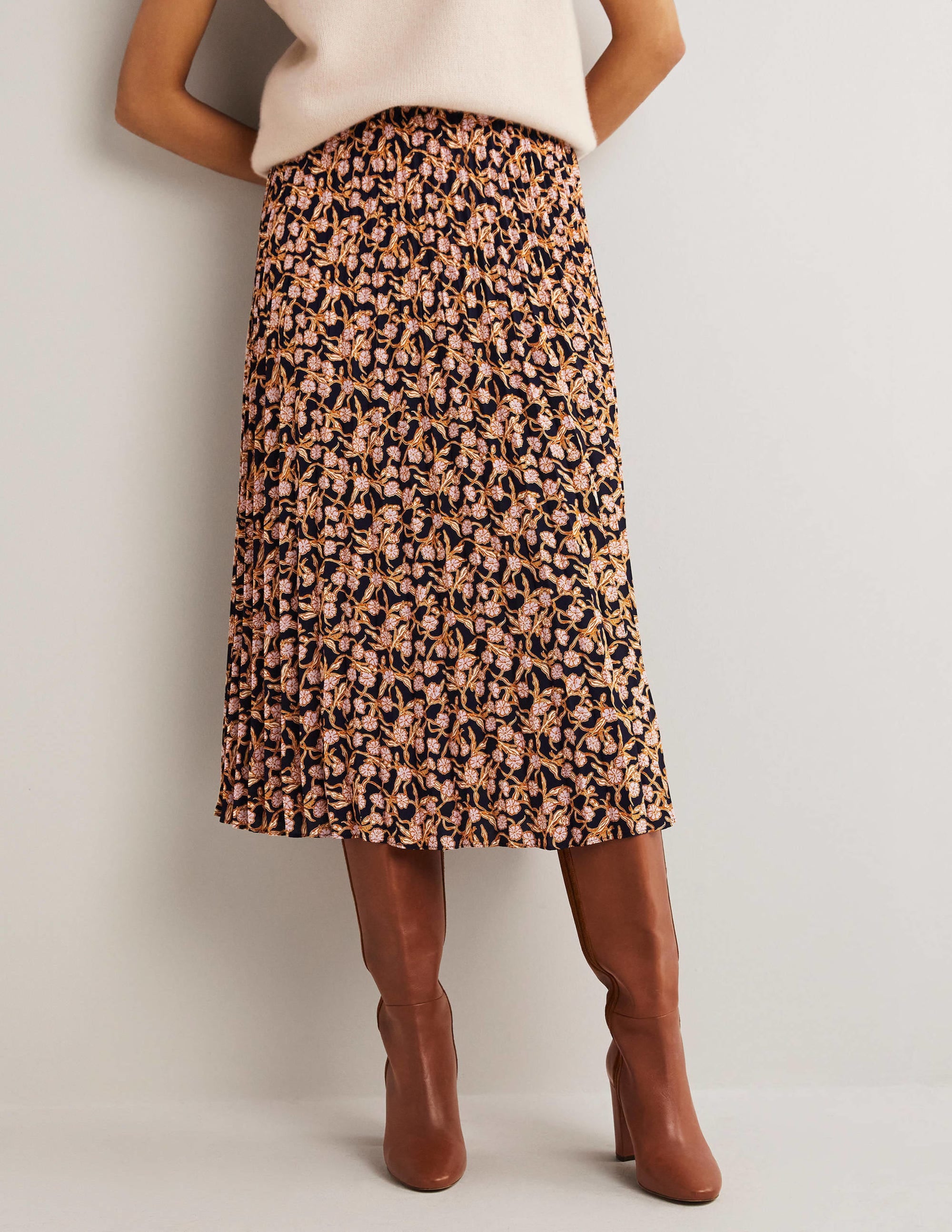 Pleated Crepe Midi Skirt-Multi, Petal Vine - Image 4