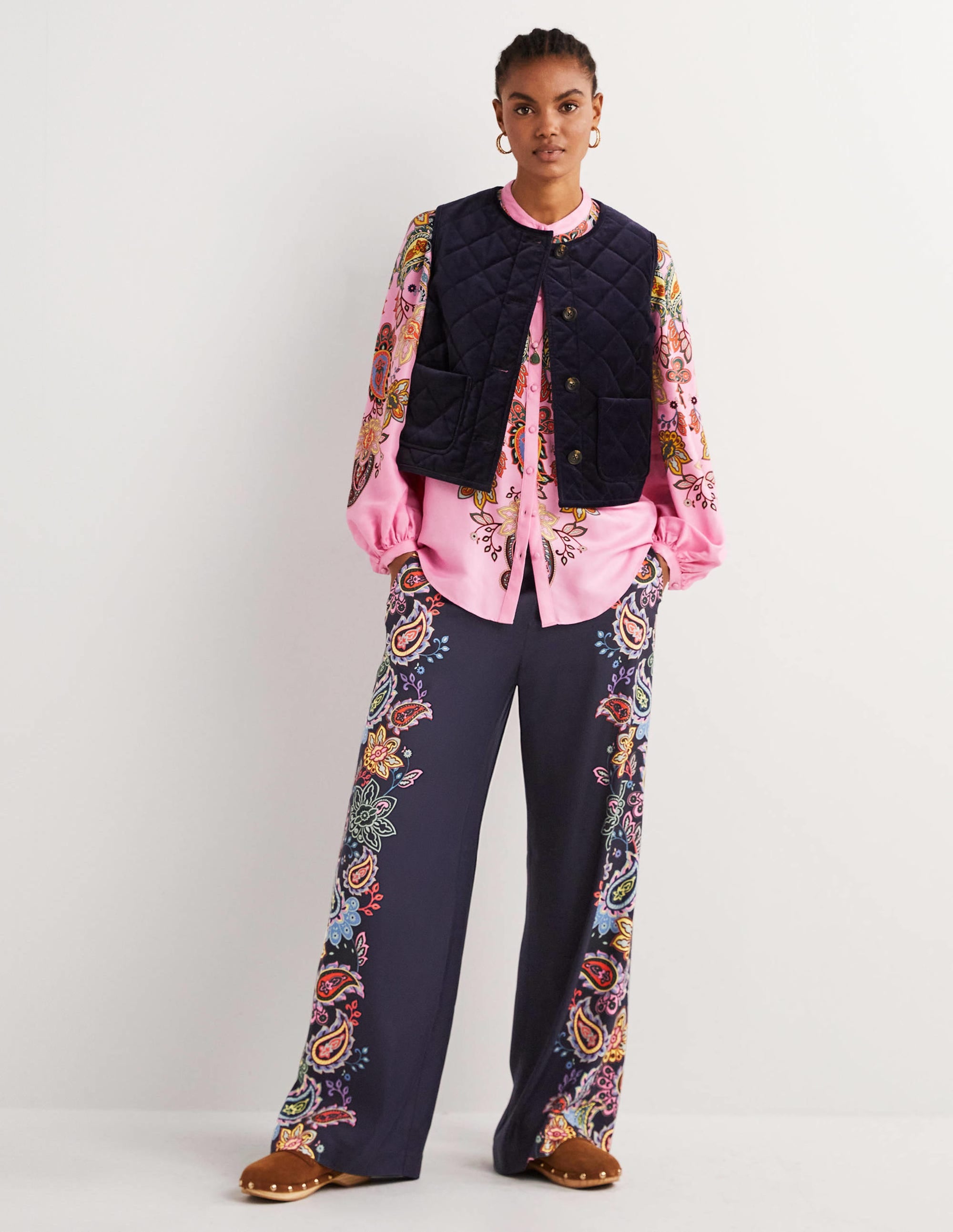 Pull On Fluid Trousers-French Navy, Paisley Charm - Image 1