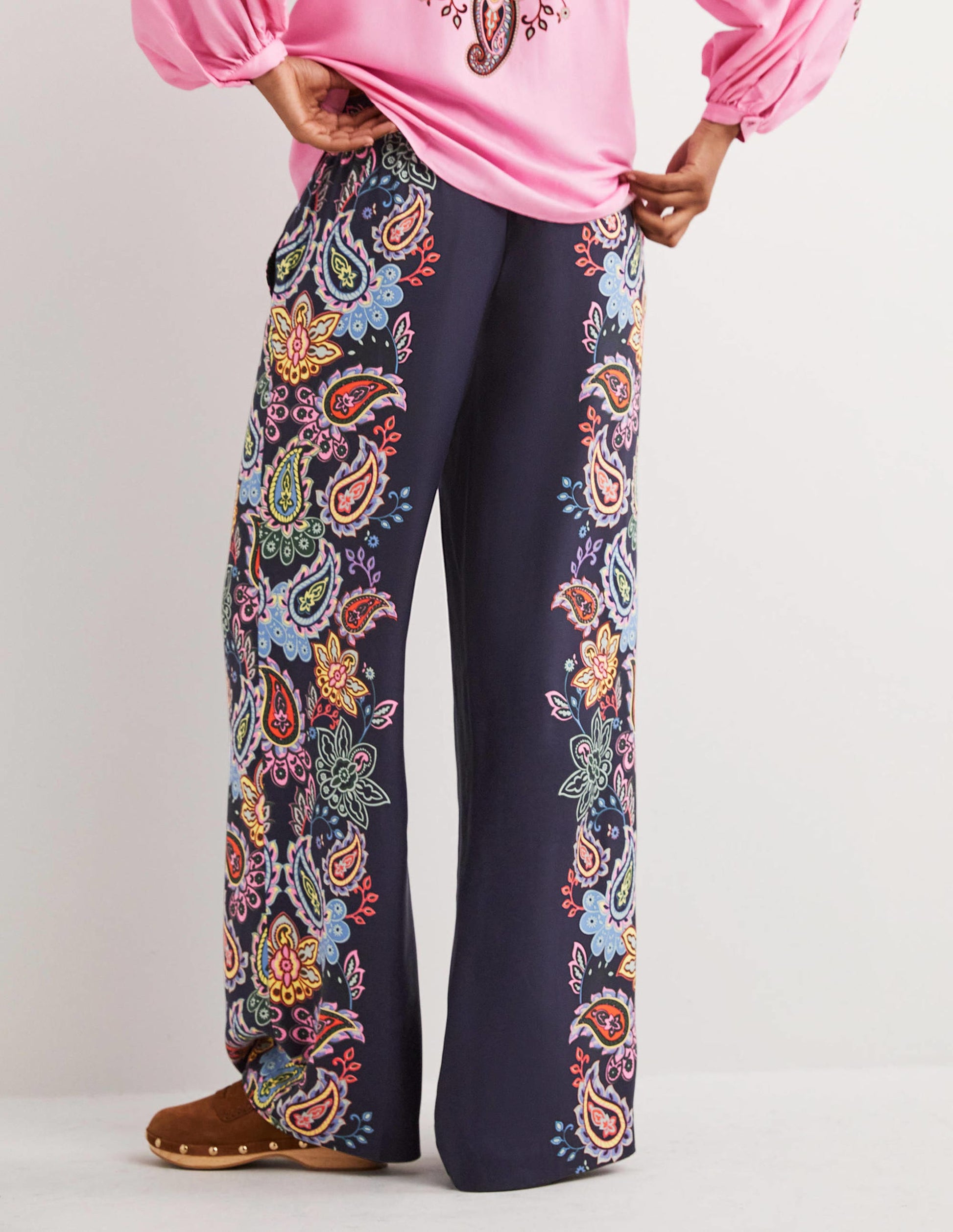 Pull On Fluid Trousers-French Navy, Paisley Charm-3