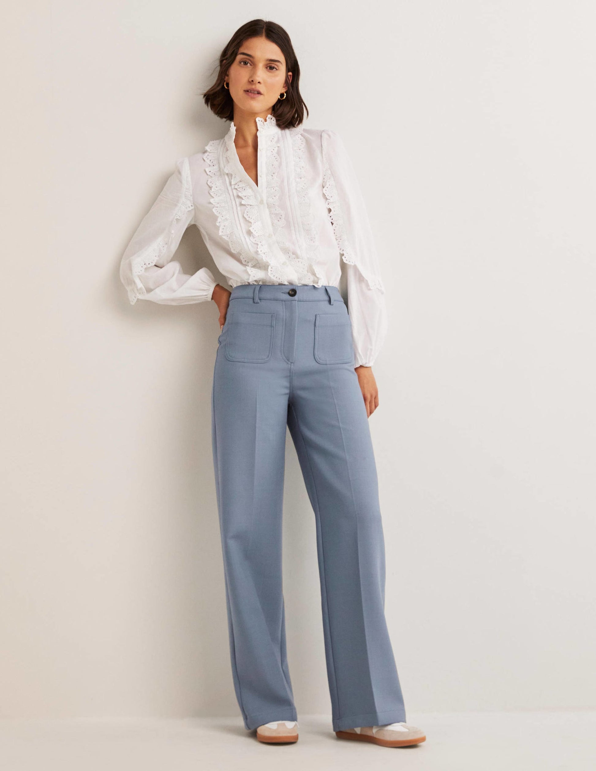 Hoch geschnittene Hose mit weitem Bein-Offiziersblau-1