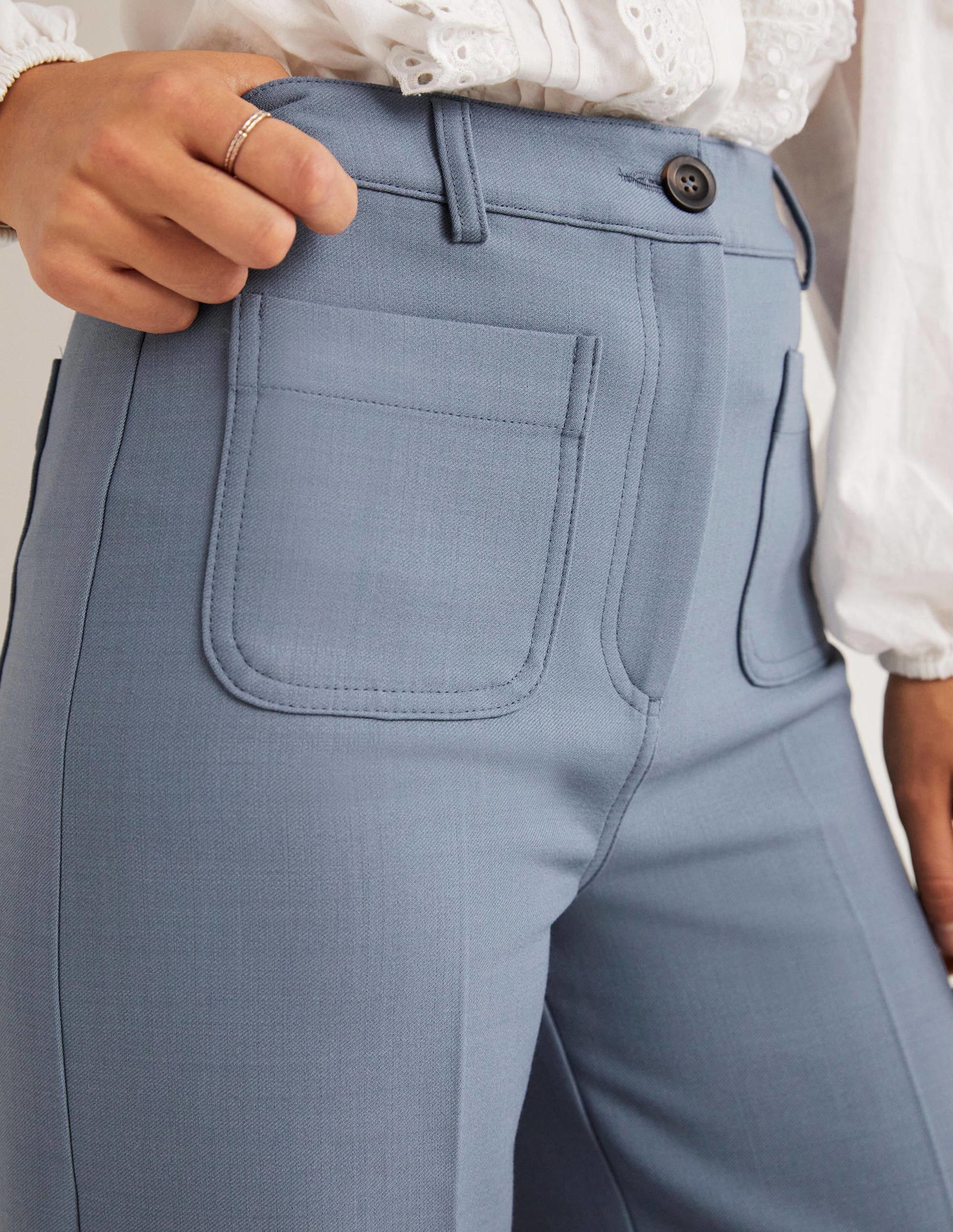 Hoch geschnittene Hose mit weitem Bein-Offiziersblau-2