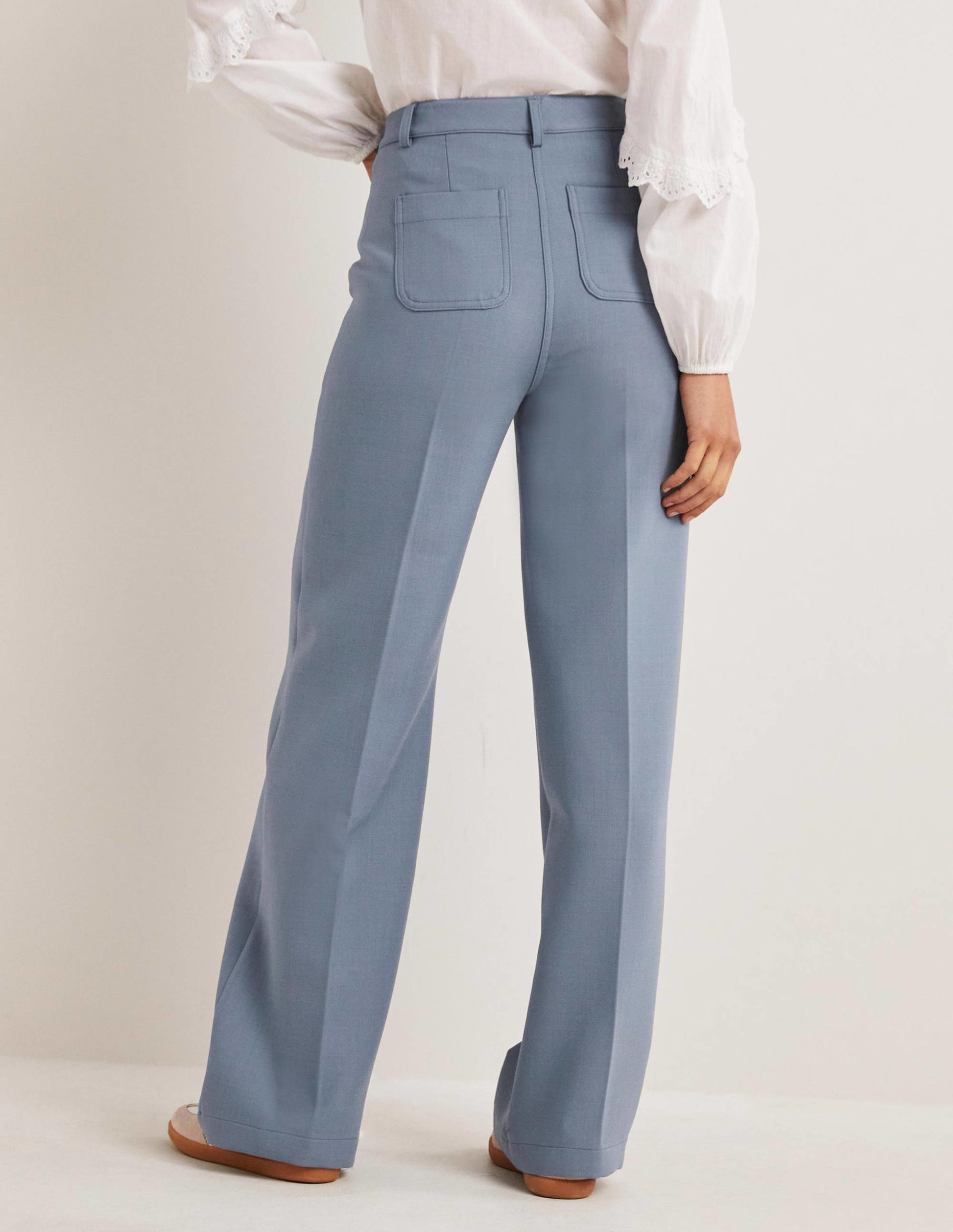 Hoch geschnittene Hose mit weitem Bein-Offiziersblau-3