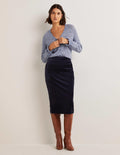 Jupe crayon midi en velours-Bleu marine