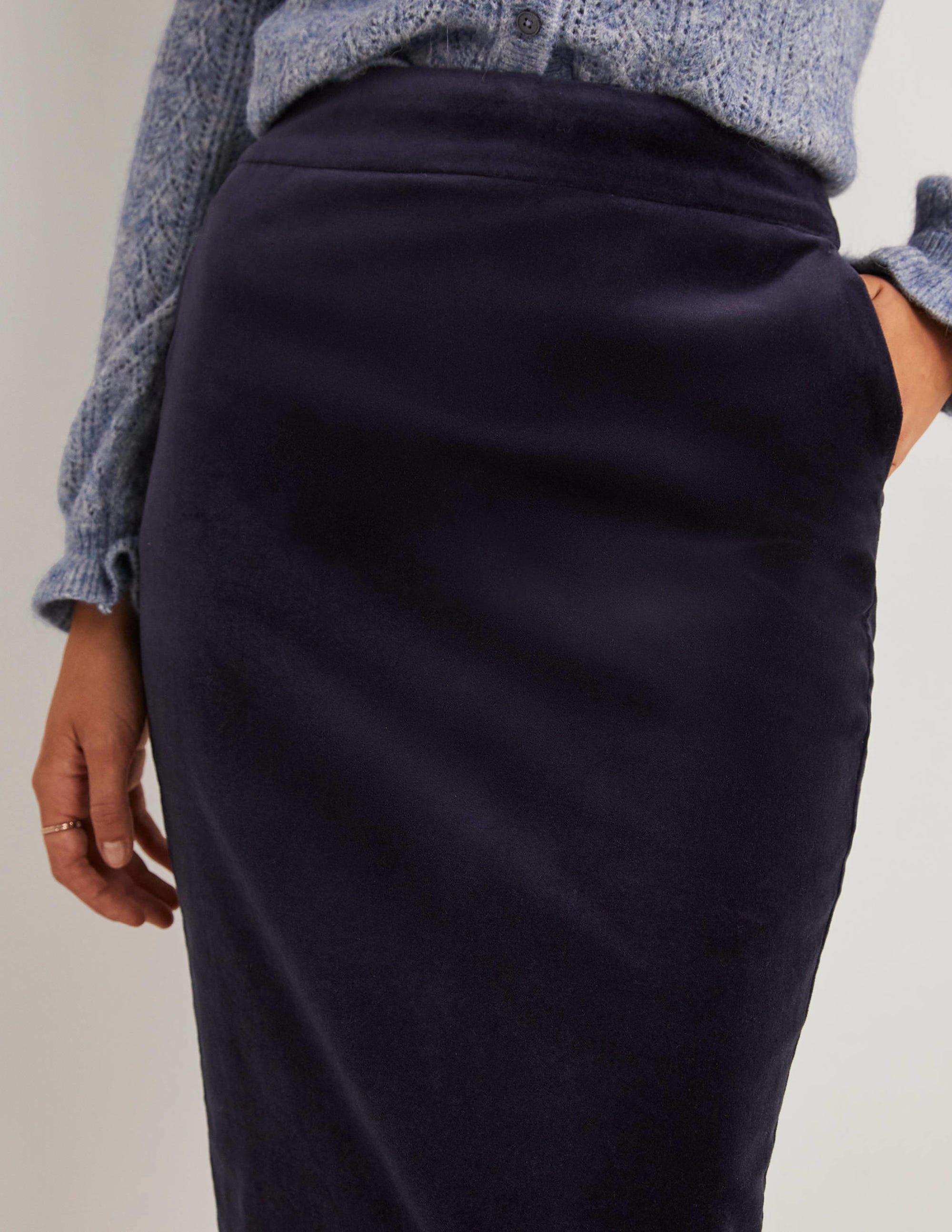Jupe crayon midi en velours-Bleu marine - Image 2