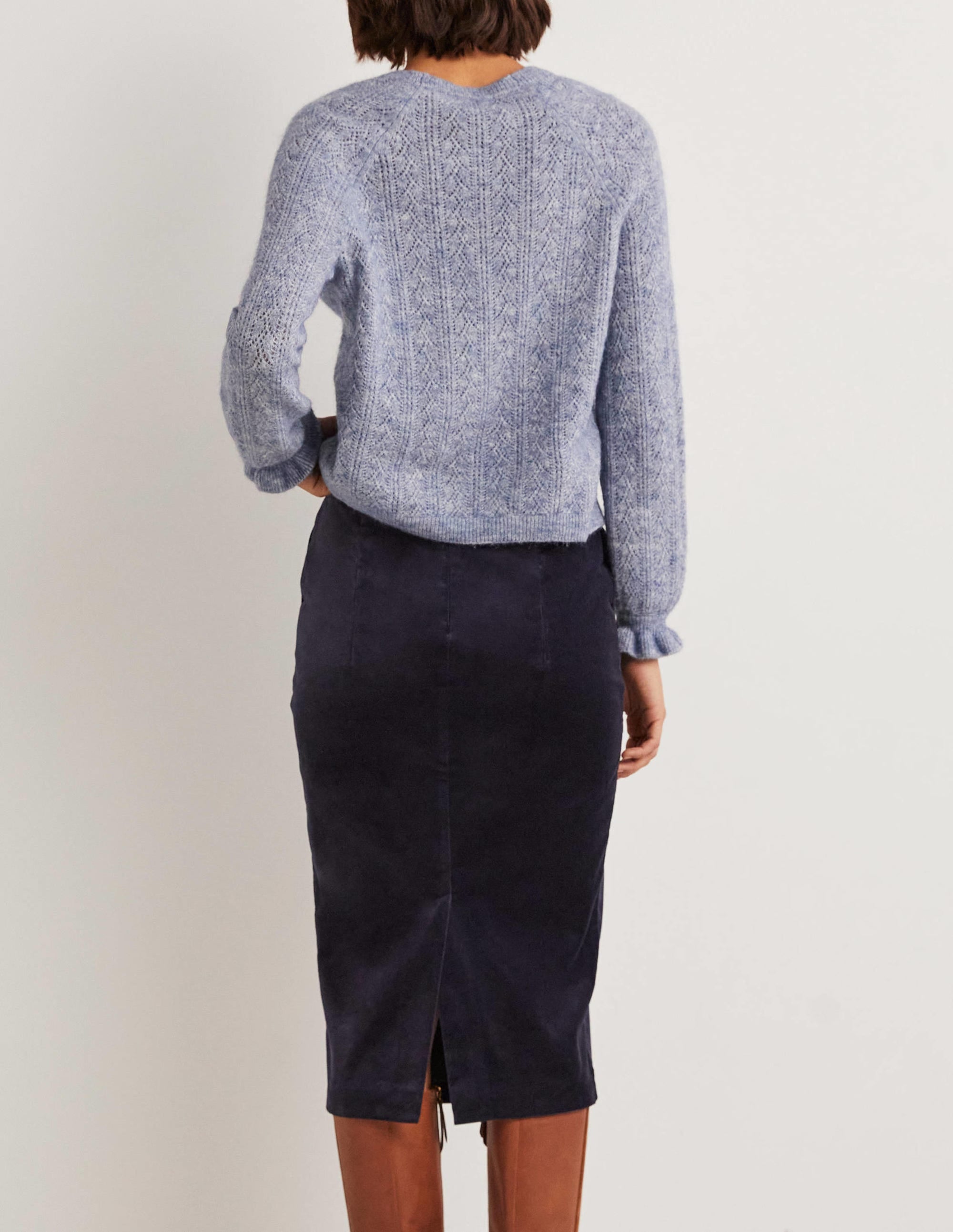 Jupe crayon midi en velours-Bleu marine - Image 3