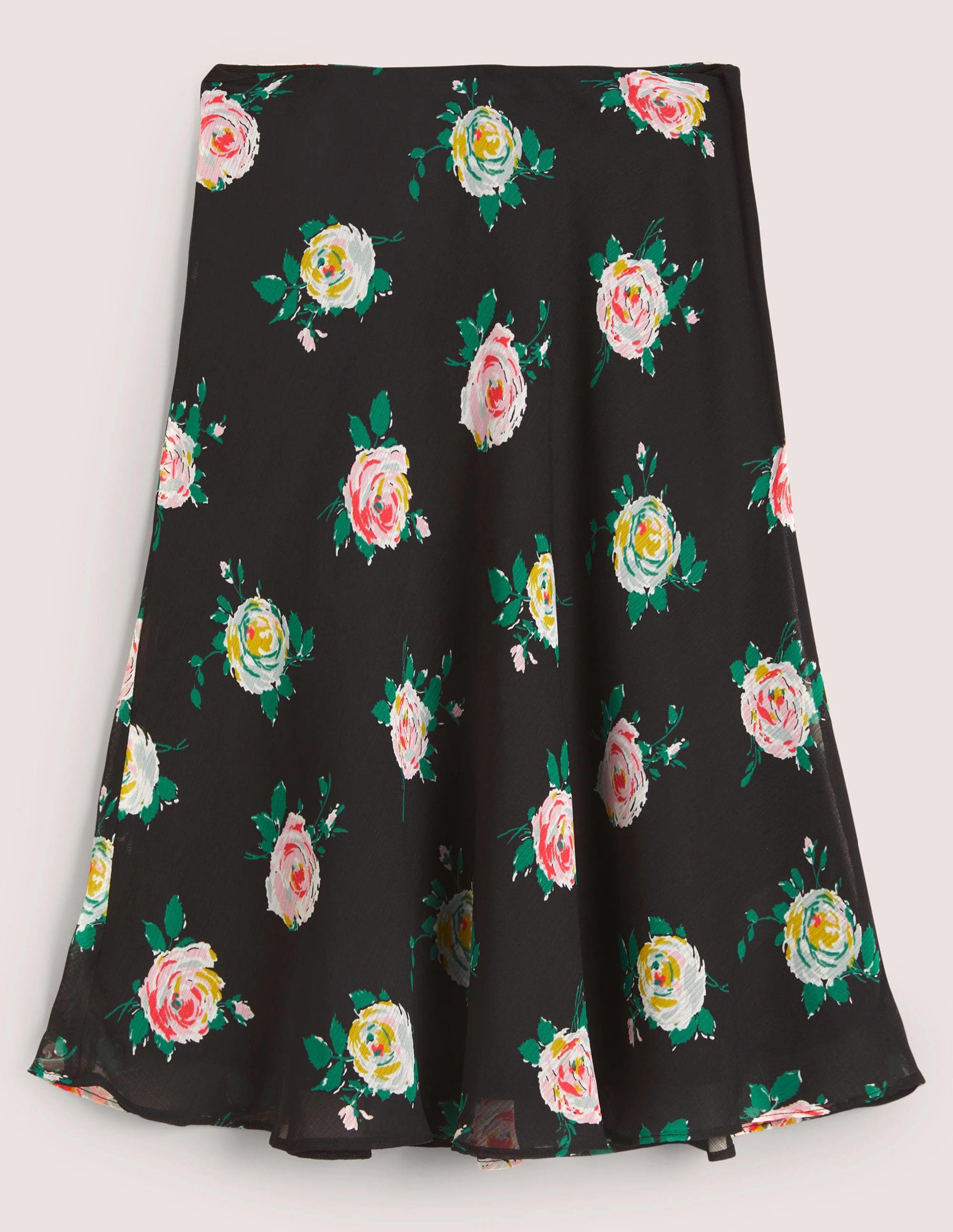 Crinkle Bias-cut Skirt-Black, Painterly Rose-6