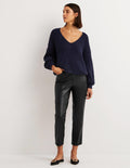 Pantalon droit en similicuir-Noir