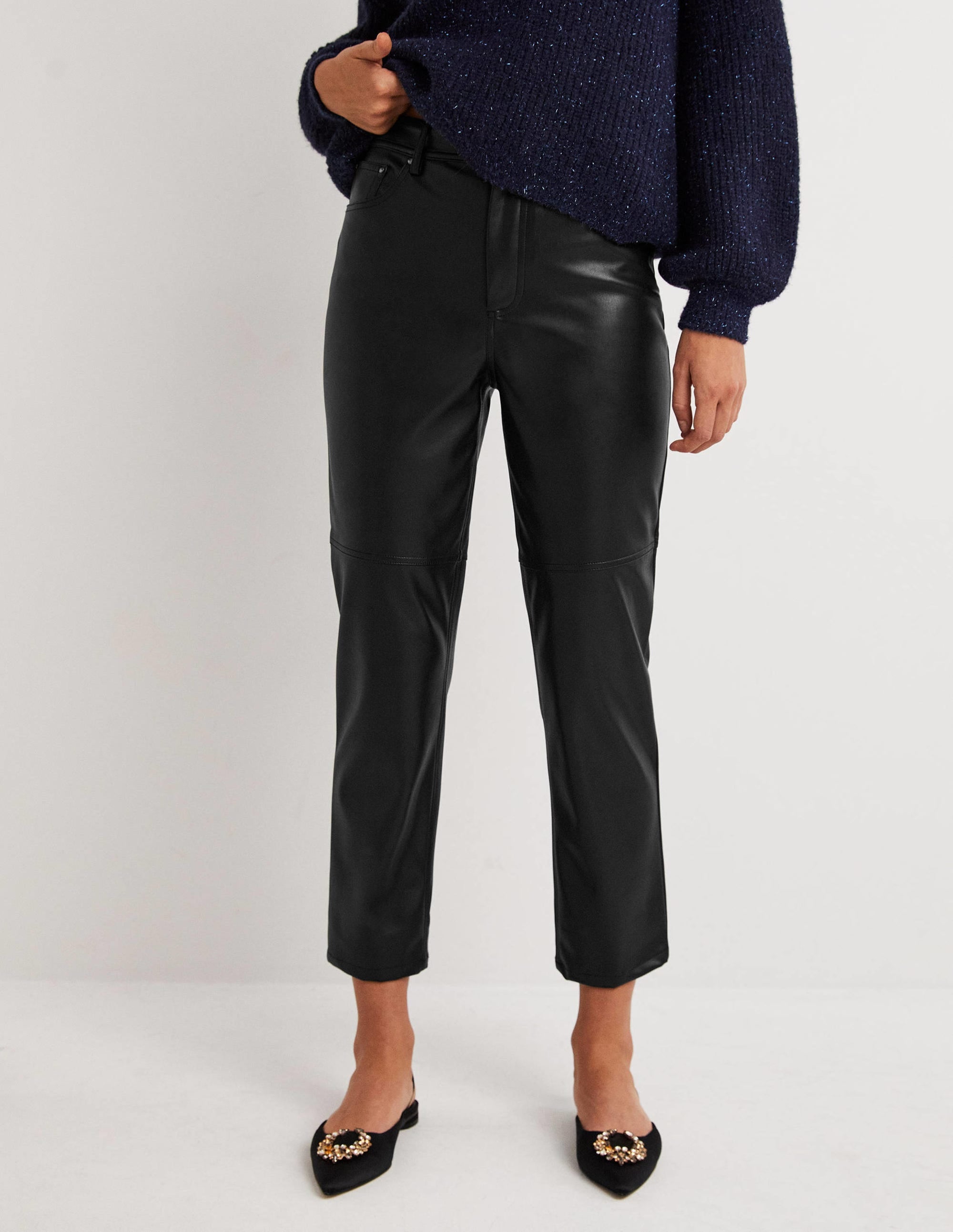 Pantalon droit en similicuir-Noir - Image 4