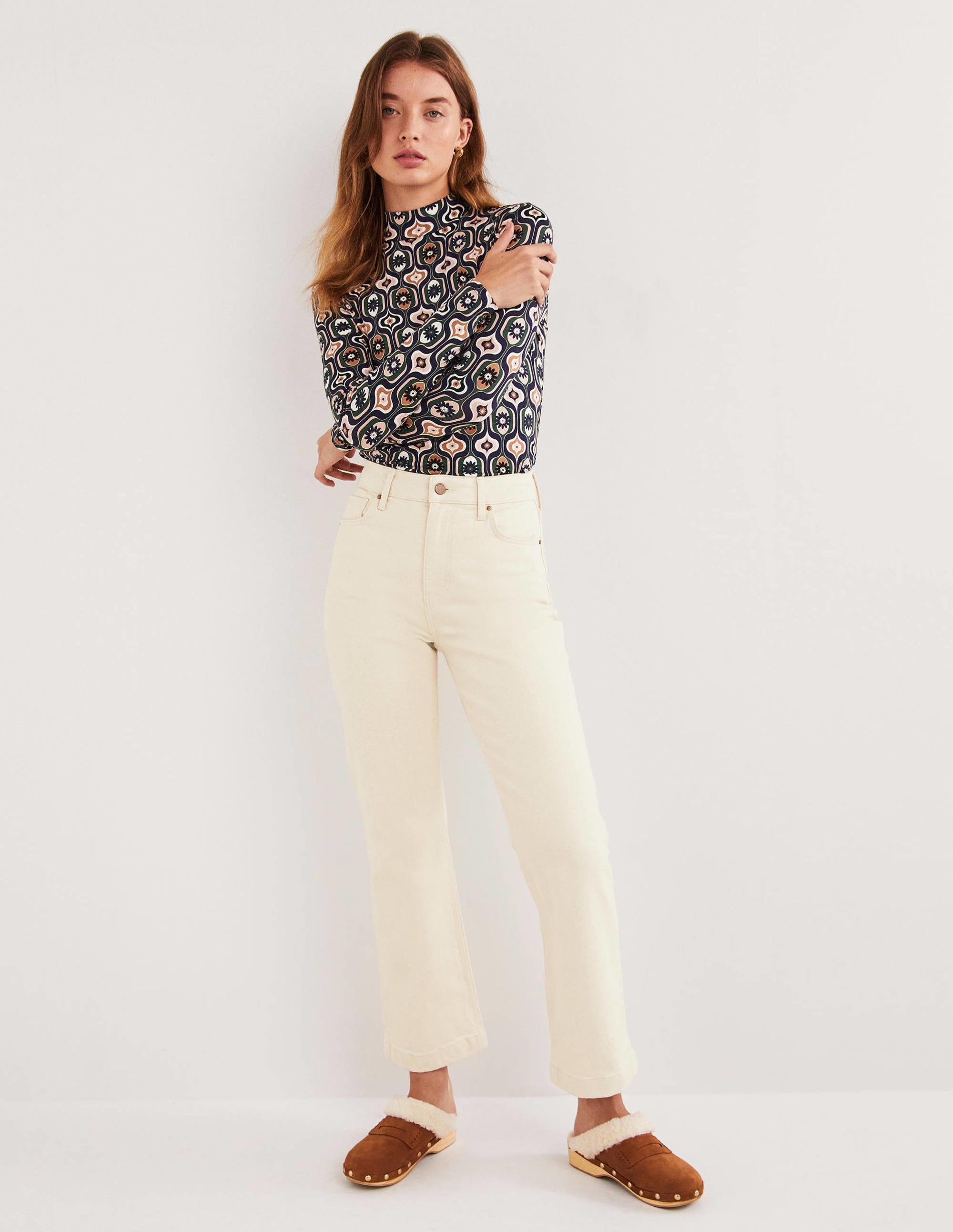 7/8-Jeans mit Schlag aus festem Denimstoff-Ecru - Image 1