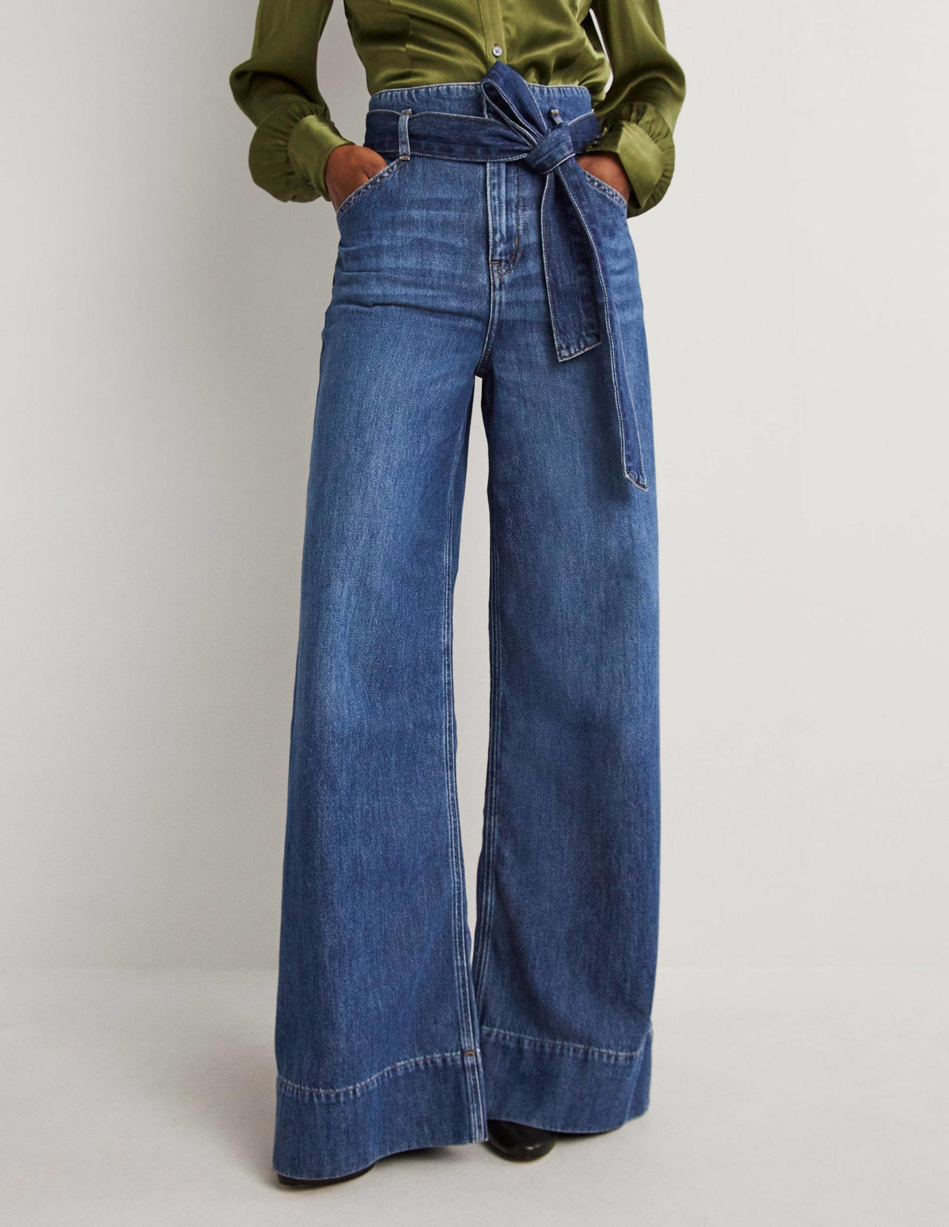 Belted Wide Leg Jeans-Mid Vintage-5
